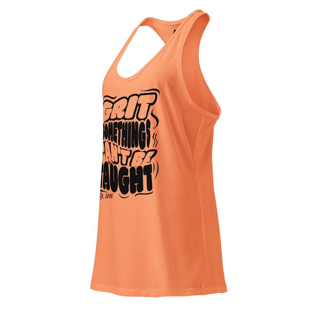 Orange tank top with black text on a white background