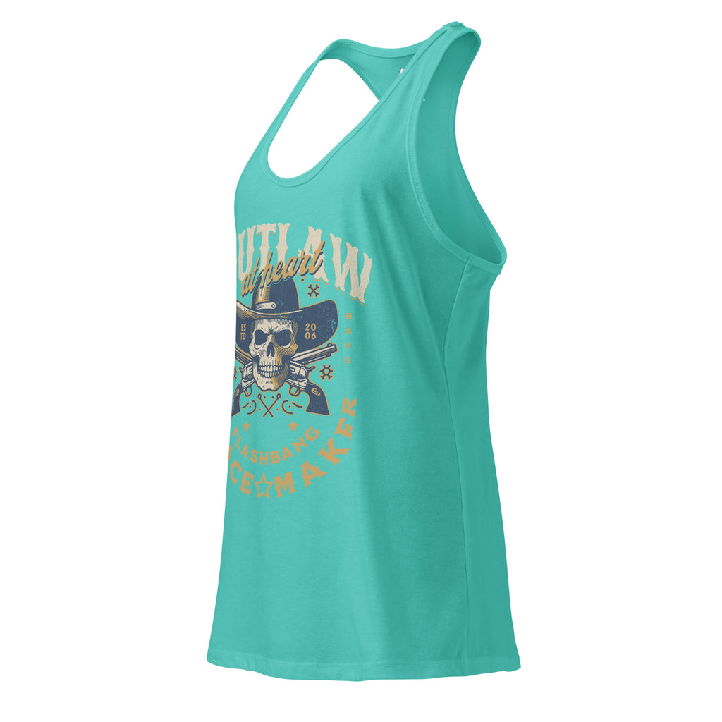 Teal tank top with skull and crossbones design on a white background