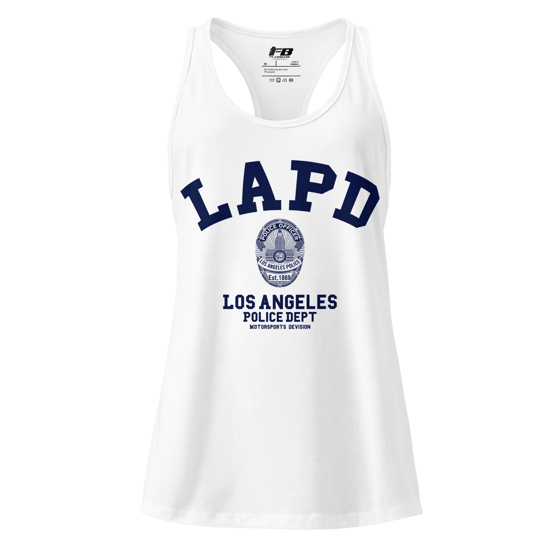 White tank top with LAPD Los Angeles Police Dept logo on a white background