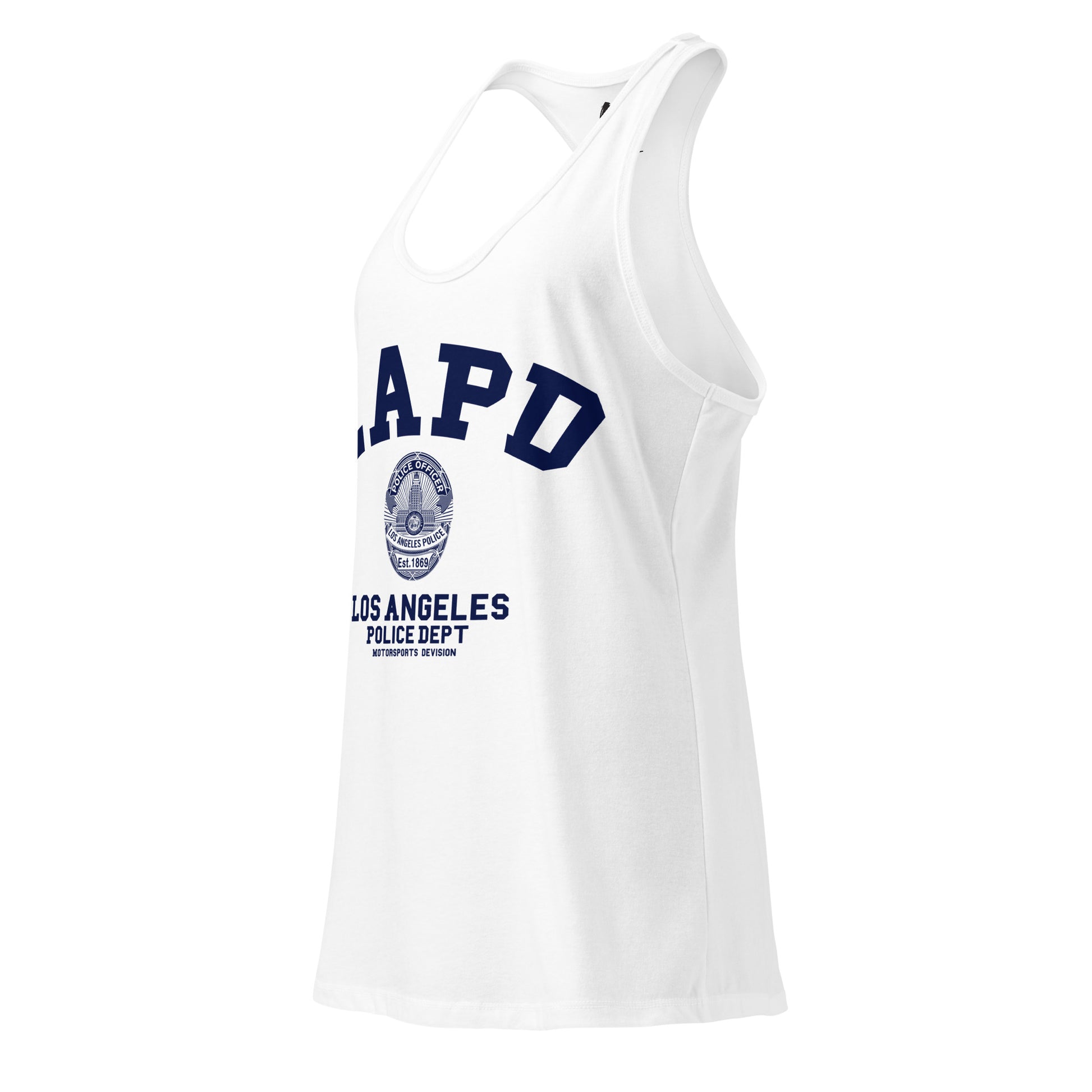 White tank top with LAPD Los Angeles Police Dept logo on a white background