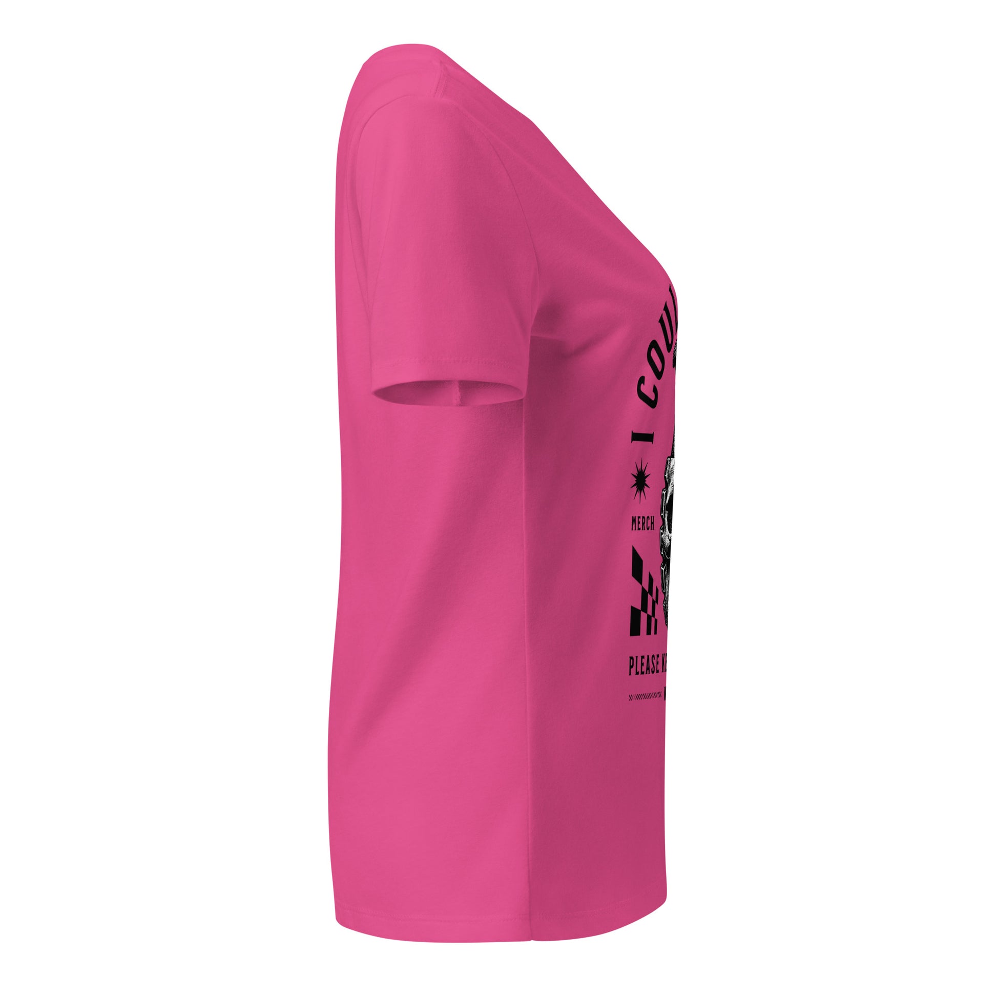 Pink t-shirt with black graphic on a white background
