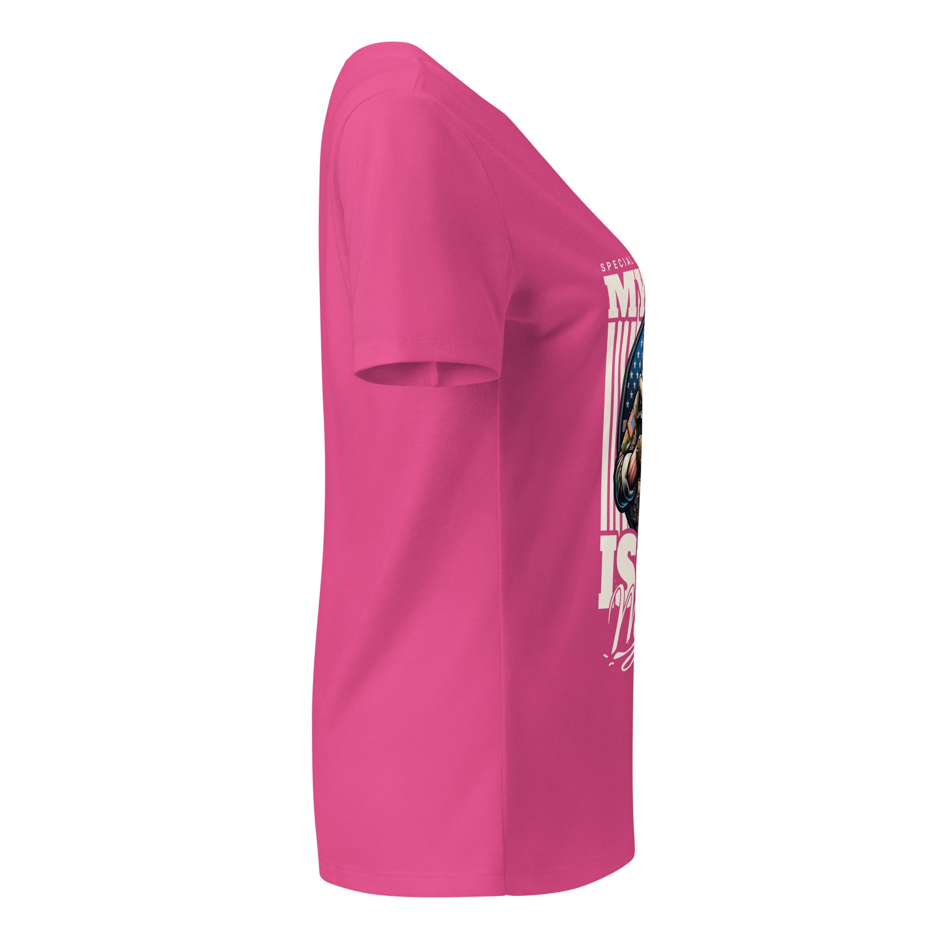 Pink t-shirt with graphic design on a white background