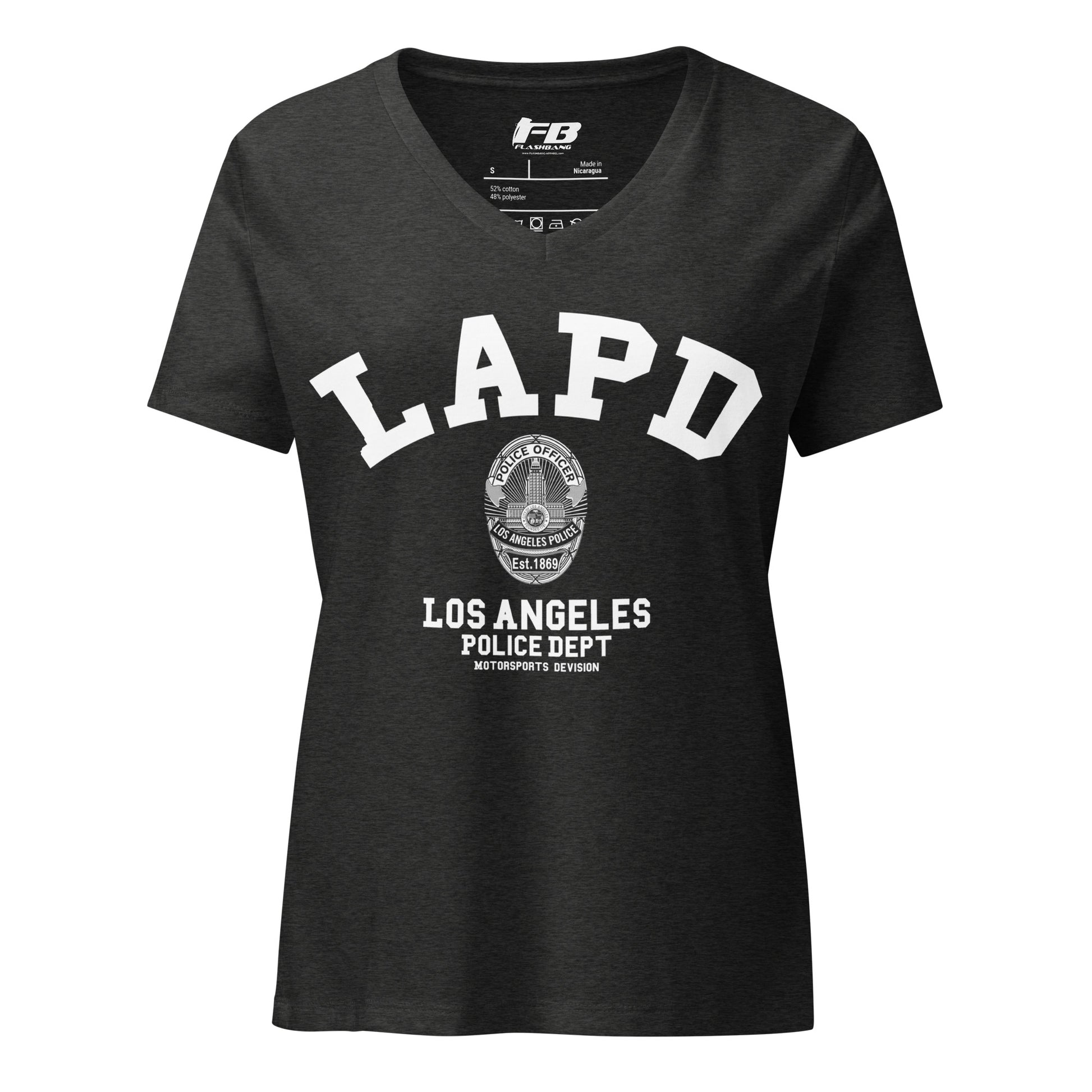 Black t-shirt with LAPD Los Angeles Police Dept logo on a white background