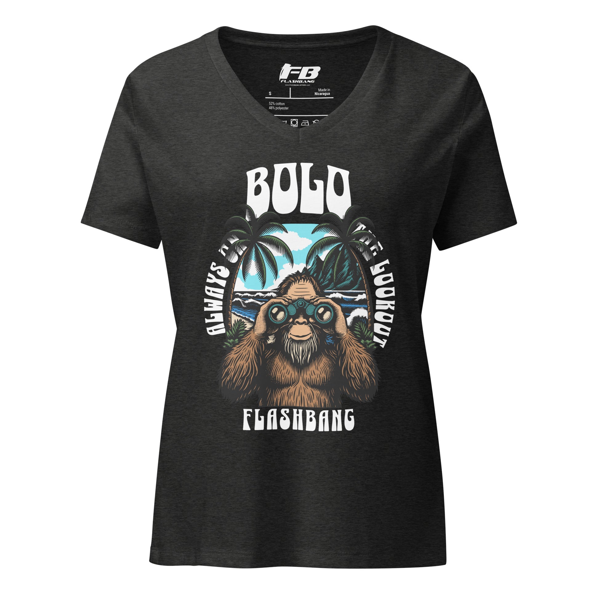 Black t-shirt with a graphic design of a monkey and text on a white background