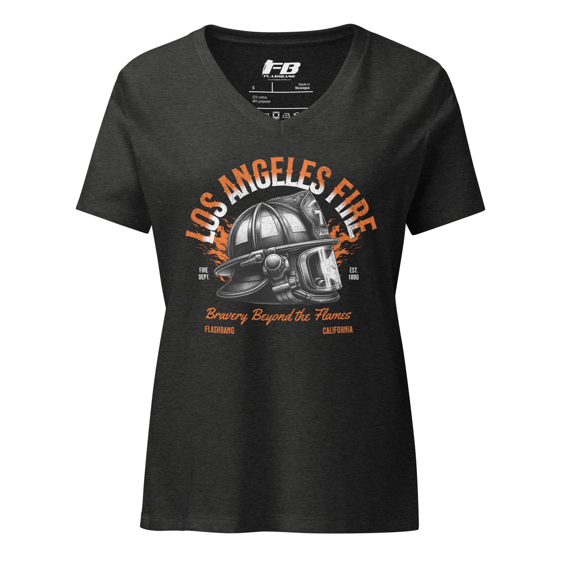Black t-shirt with 'Los Angeles Fire' graphic design on a white background