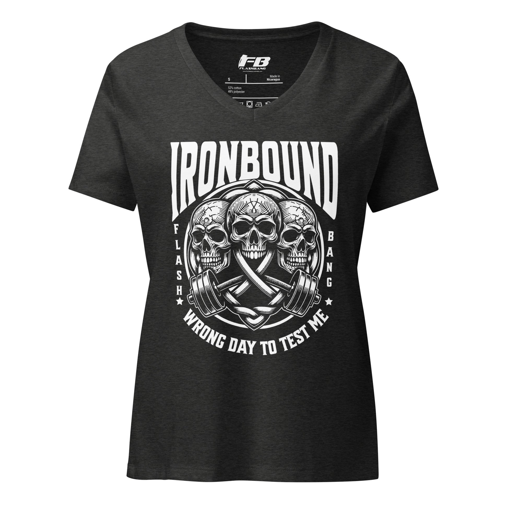 Black t-shirt with skull and crossbones design on a white background