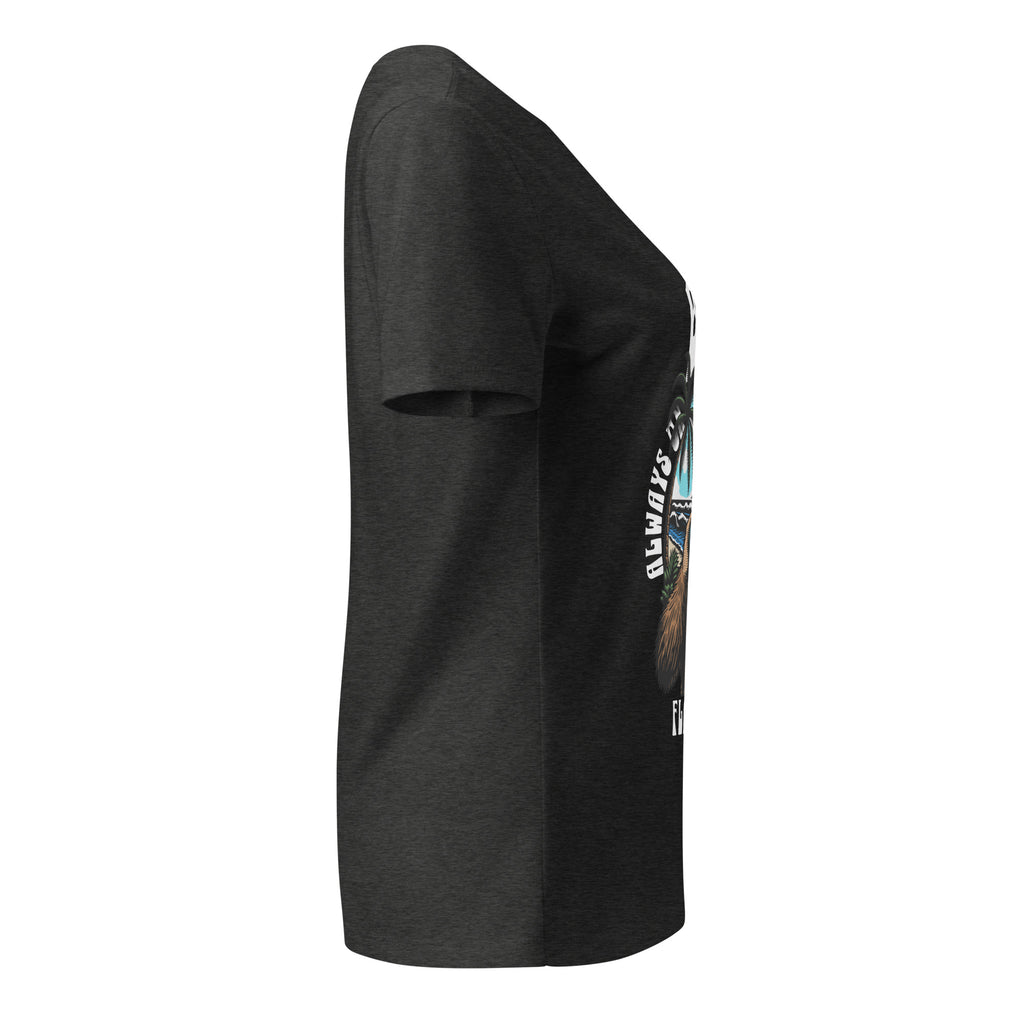 Black t-shirt with a colorful graphic on the sleeve against a white background