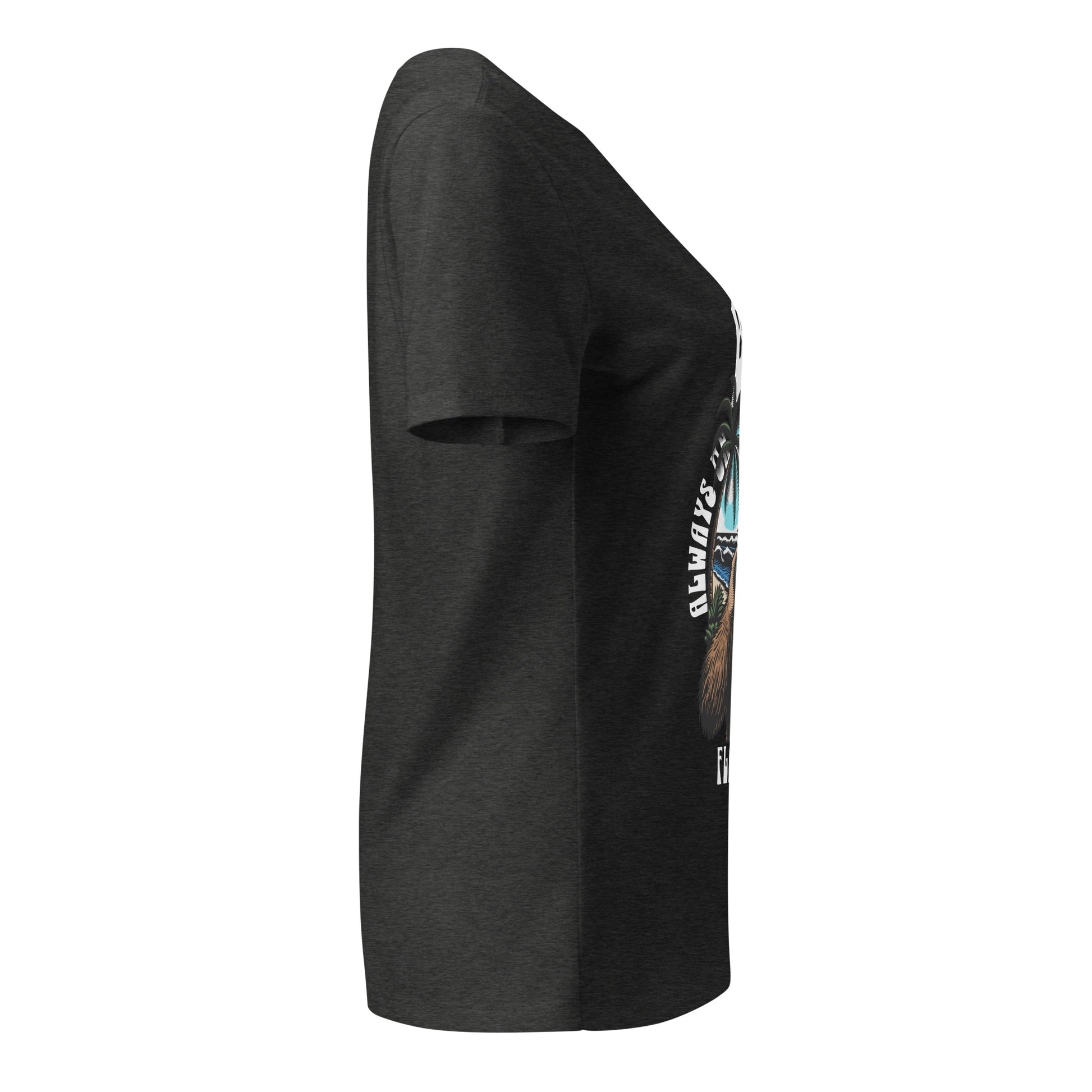 Black t-shirt with a colorful graphic on the sleeve against a white background