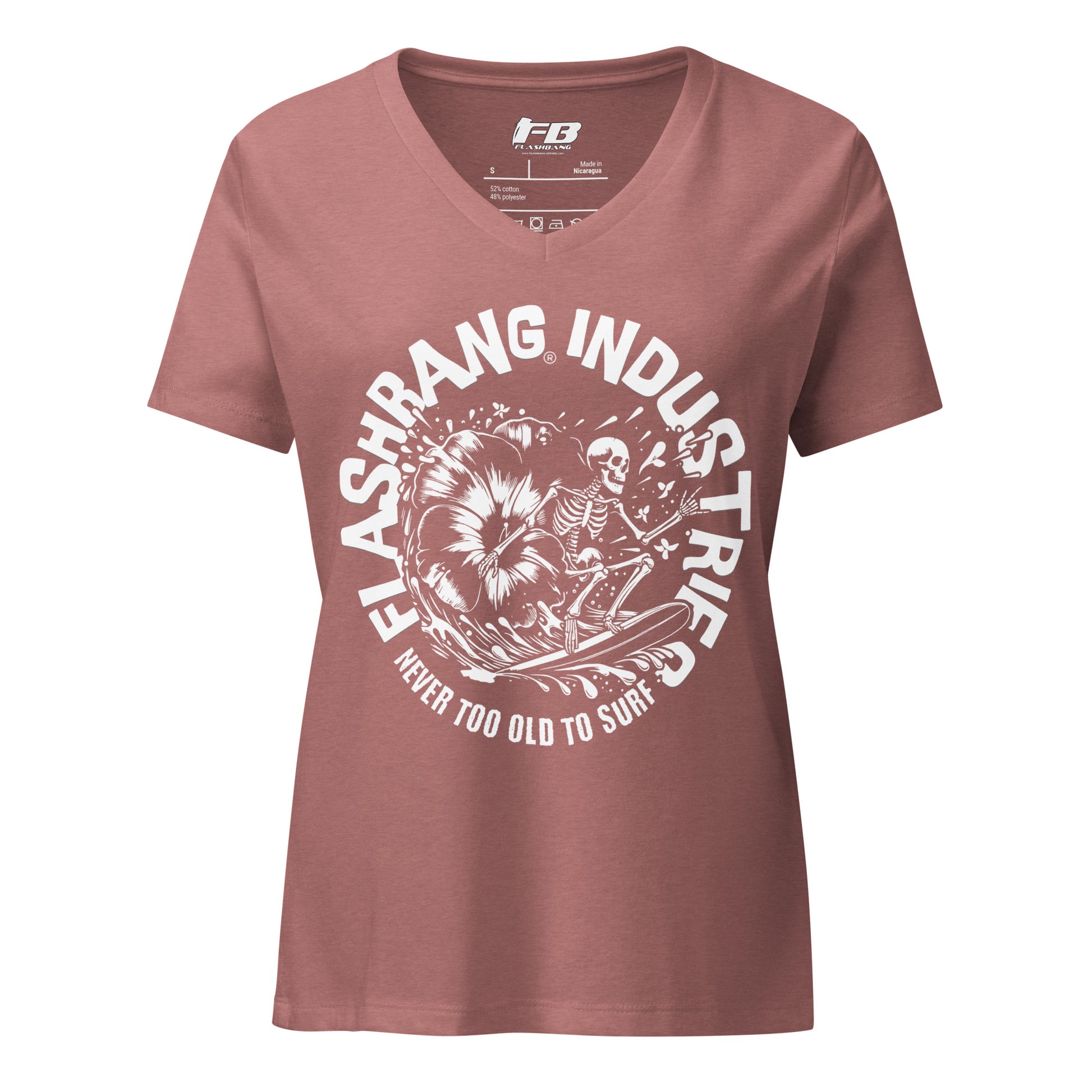 Maroon t-shirt with white graphic design on a white background