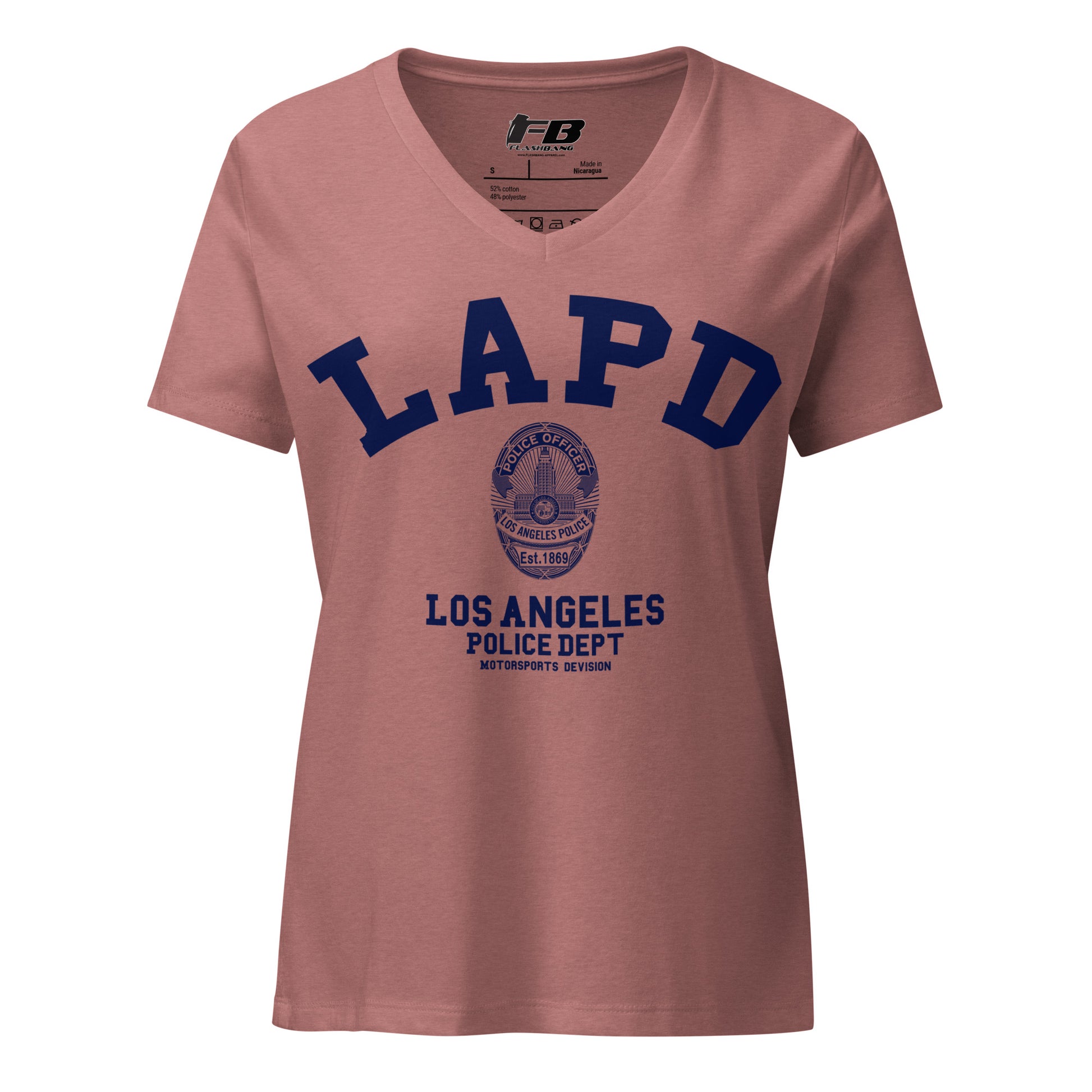 Pink t-shirt with LAPD Los Angeles Police Dept logo on a white background