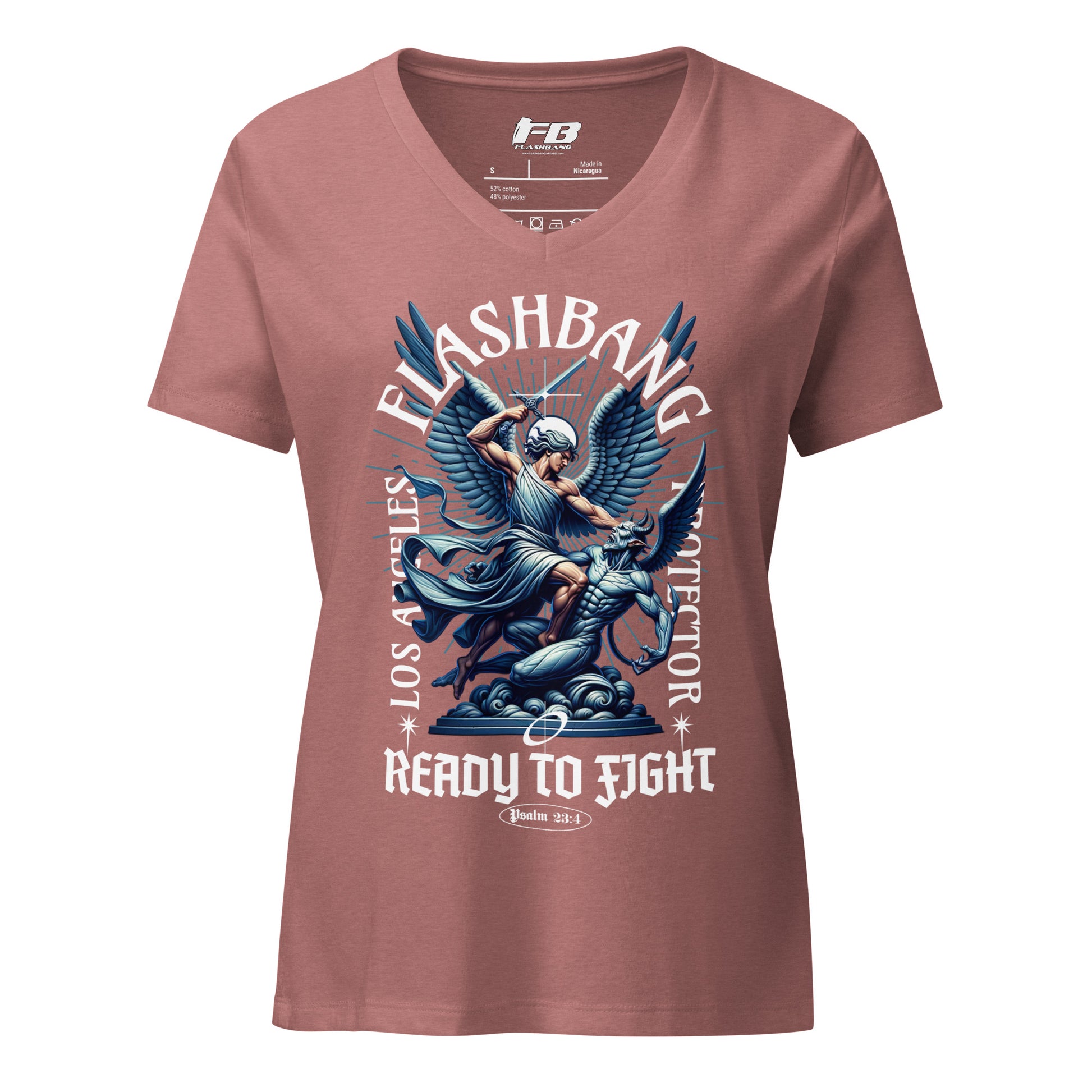 Maroon t-shirt with graphic design and text on a white background