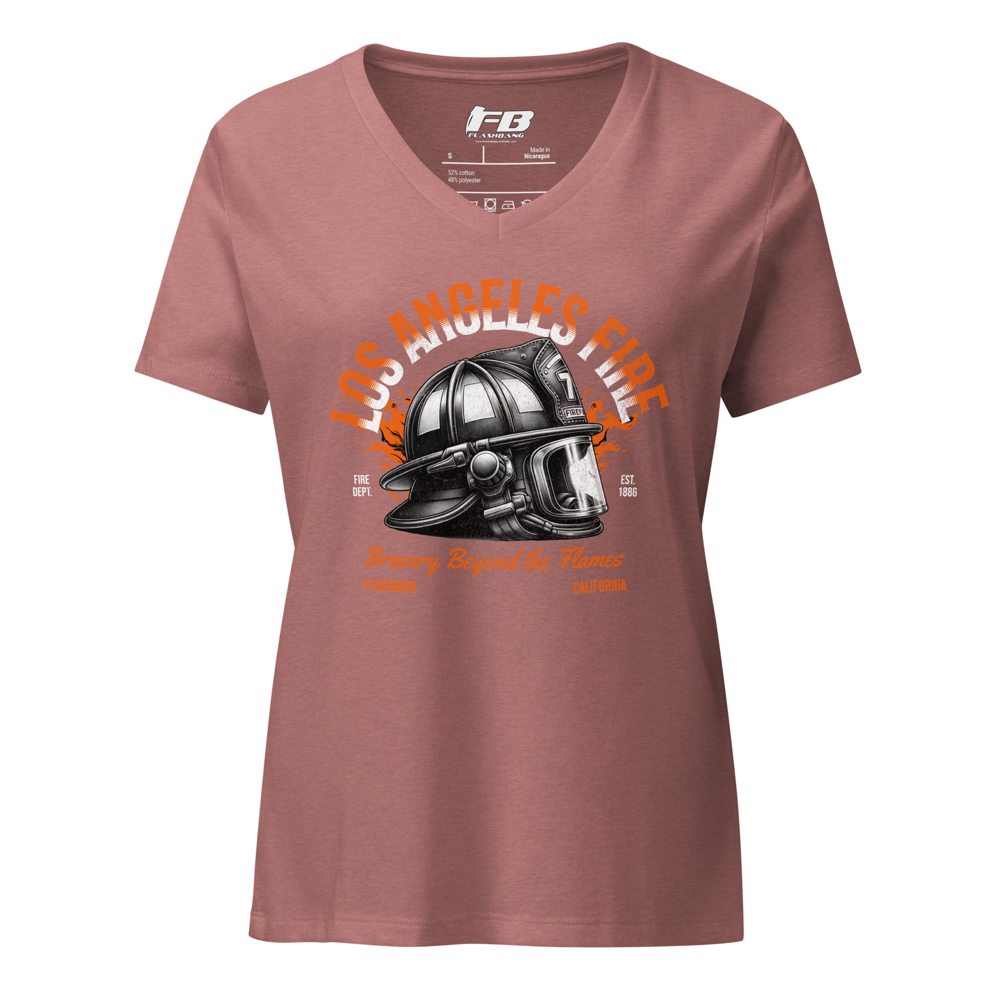 Maroon t-shirt with Los Angeles Fire Department graphic on a white background