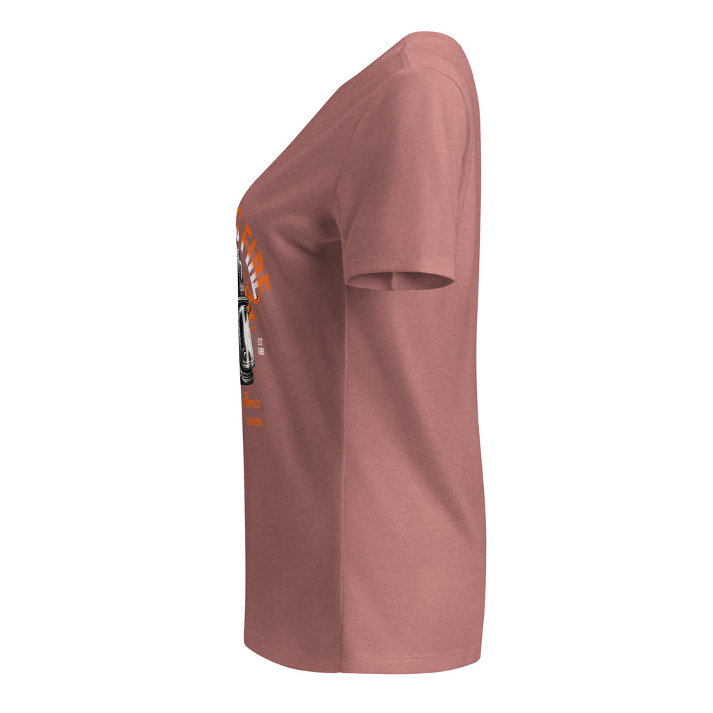 Brown t-shirt with a logo on the sleeve against a white background