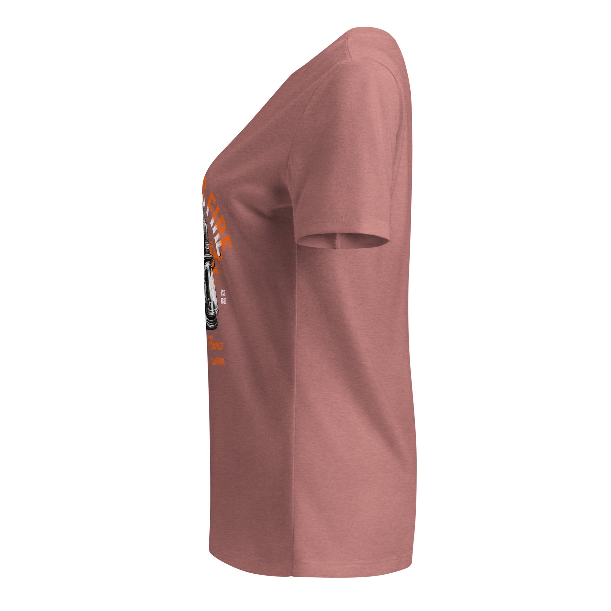 Brown t-shirt with a logo on the sleeve against a white background