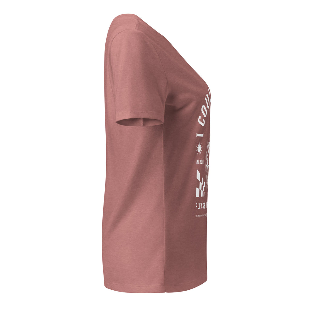 Pink t-shirt with white text and graphics on a white background