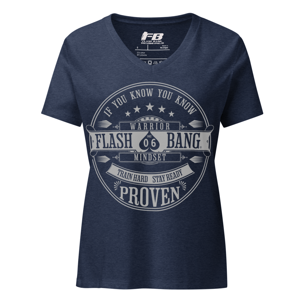 Navy blue t-shirt with white graphic design on a white background