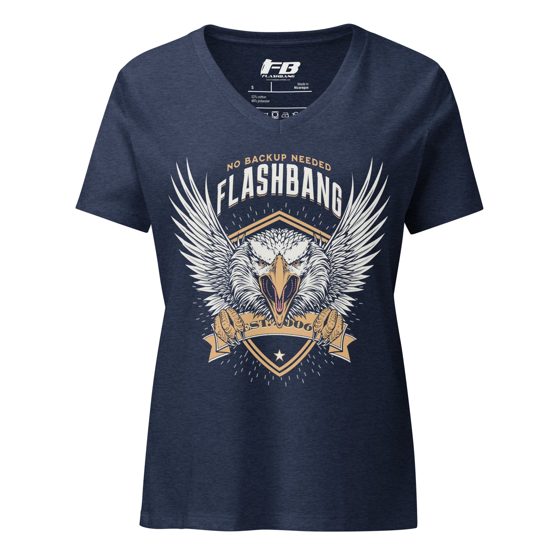 Navy blue t-shirt with 'Flashbang' graphic design featuring an eagle on a white background