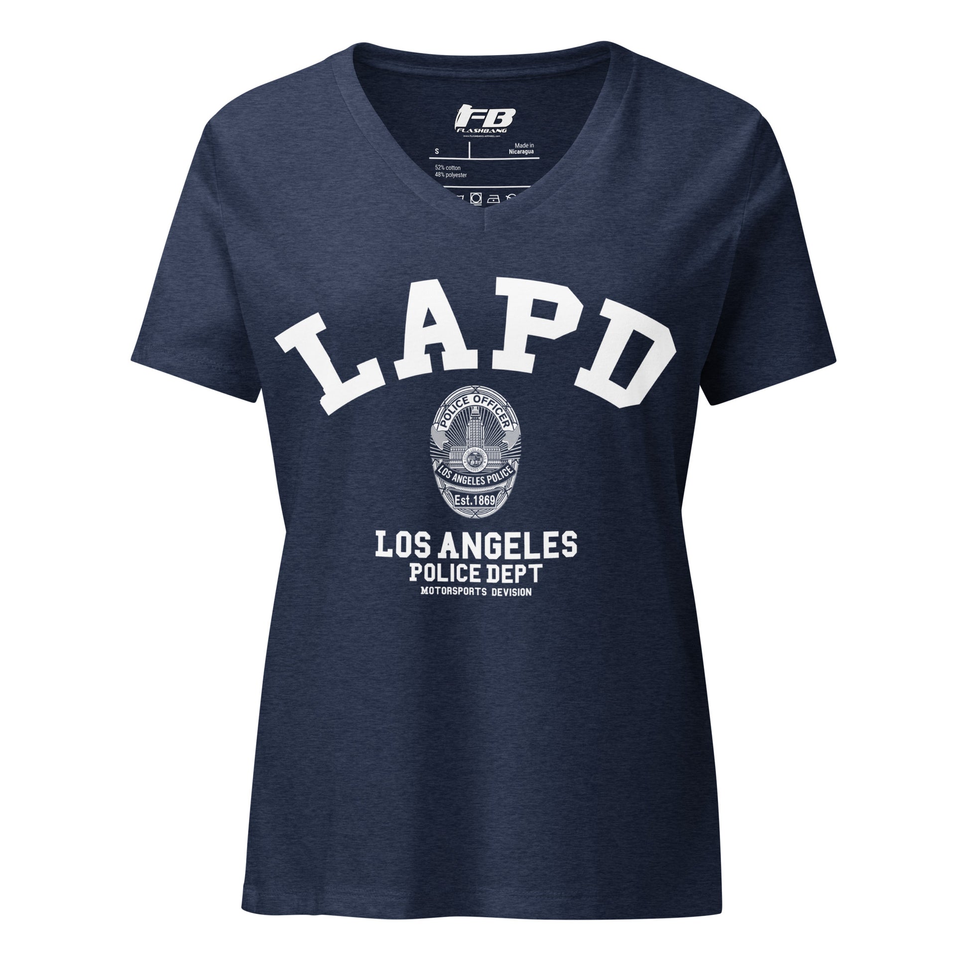 Navy blue t-shirt with 'LAPD Los Angeles Police Dept' text and logo on a white background
