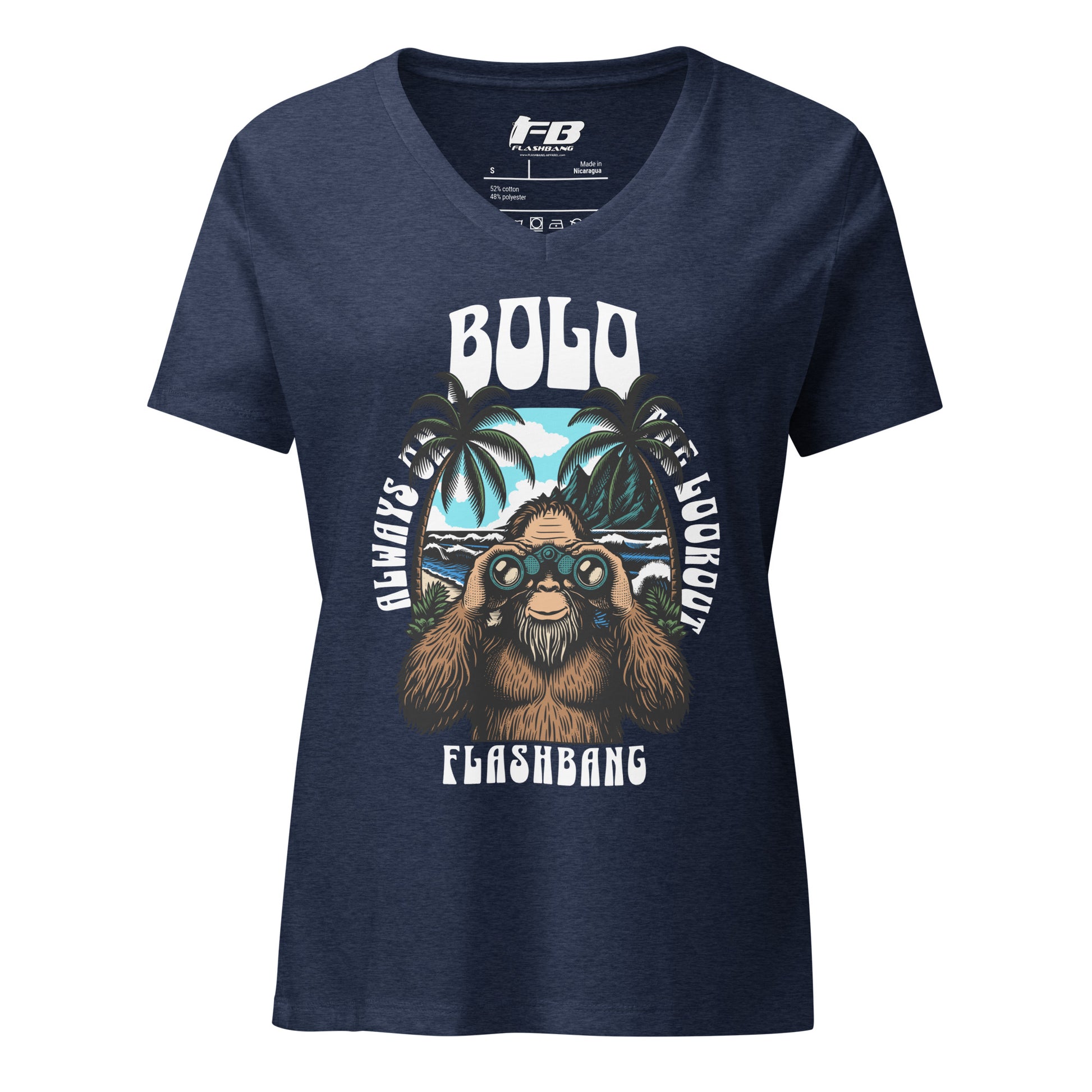 Navy blue t-shirt with a graphic design of a bear and text on a white background