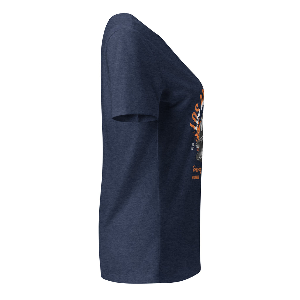 Navy blue t-shirt with a graphic design on the sleeve against a white background
