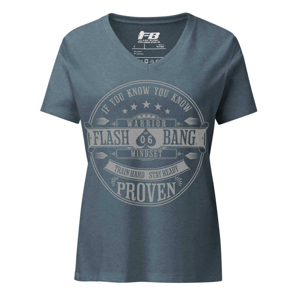 Blue t-shirt with white graphic design on a white background