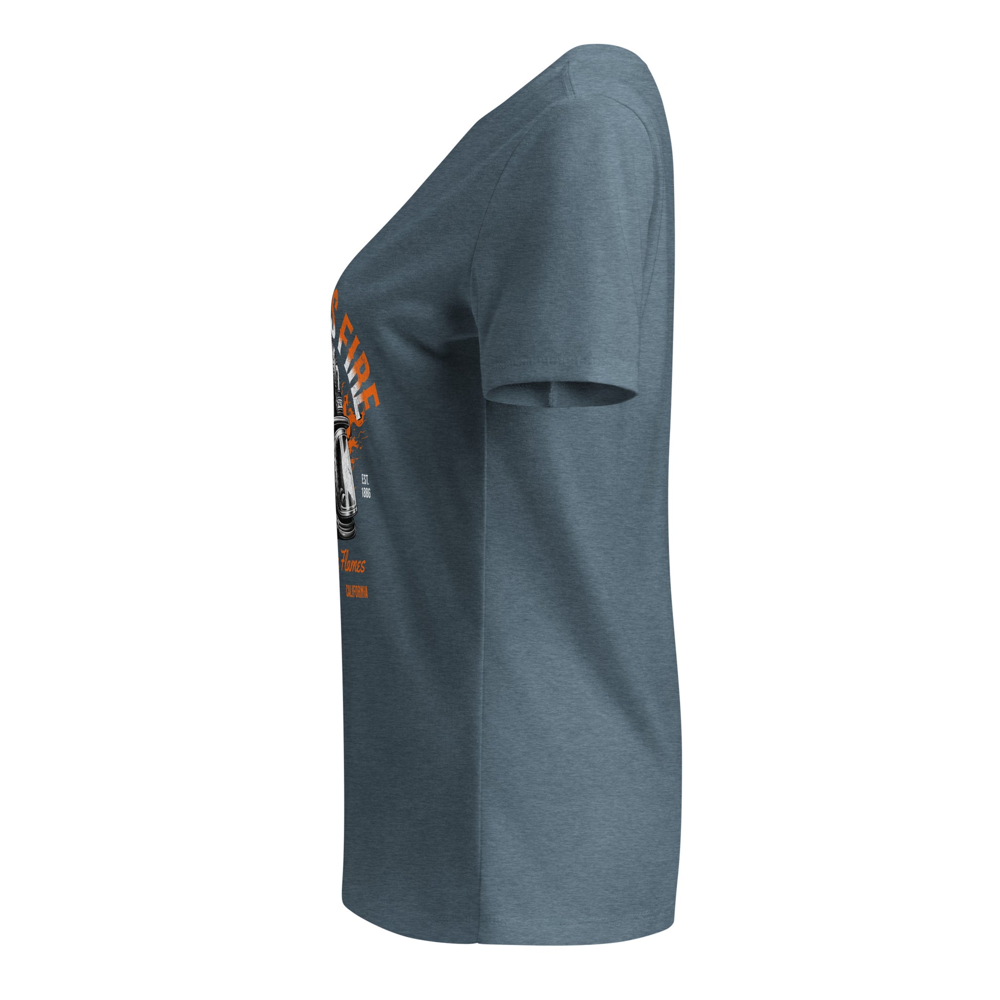Gray t-shirt with orange text and graphics on a white background