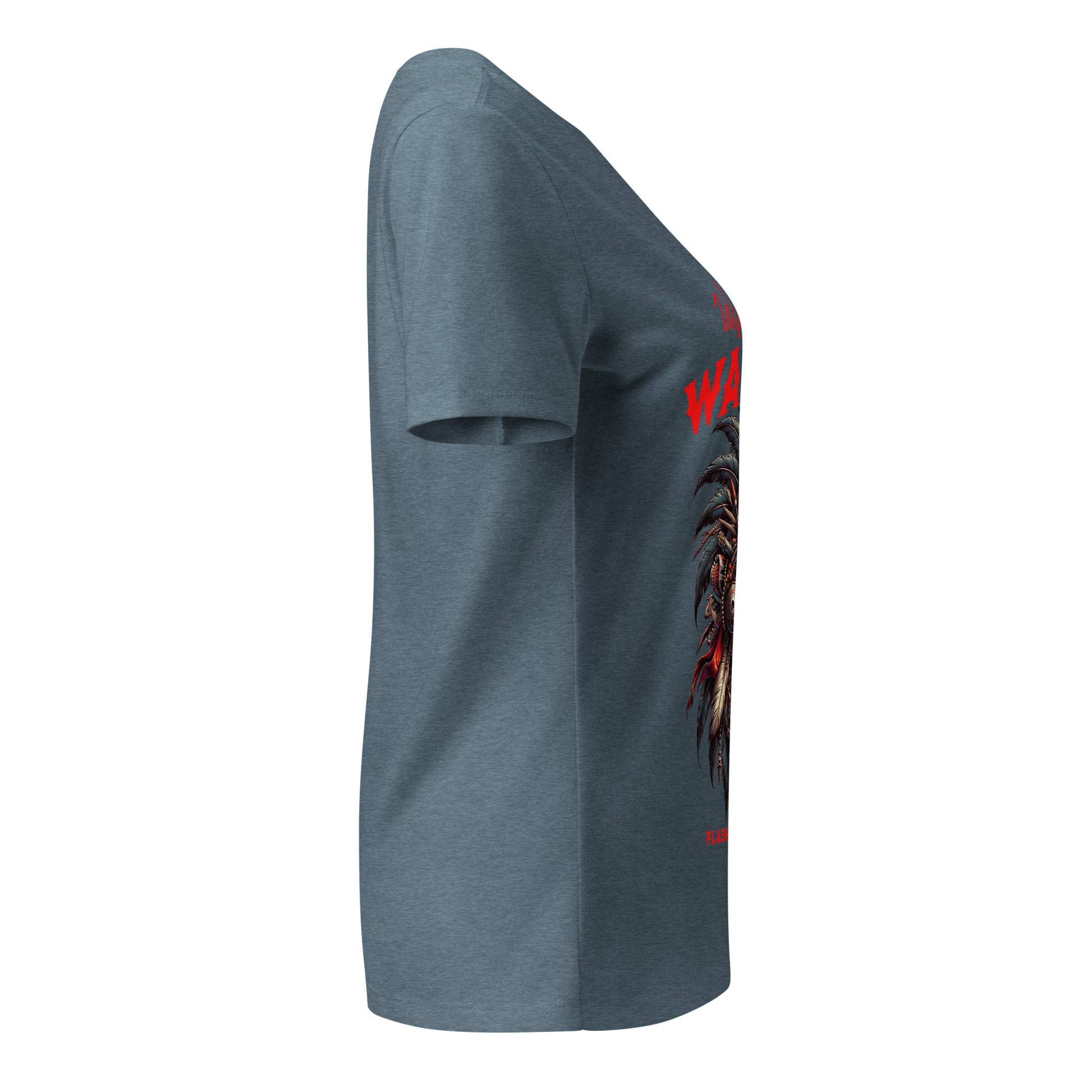 Gray t-shirt with a graphic design on the sleeve against a white background