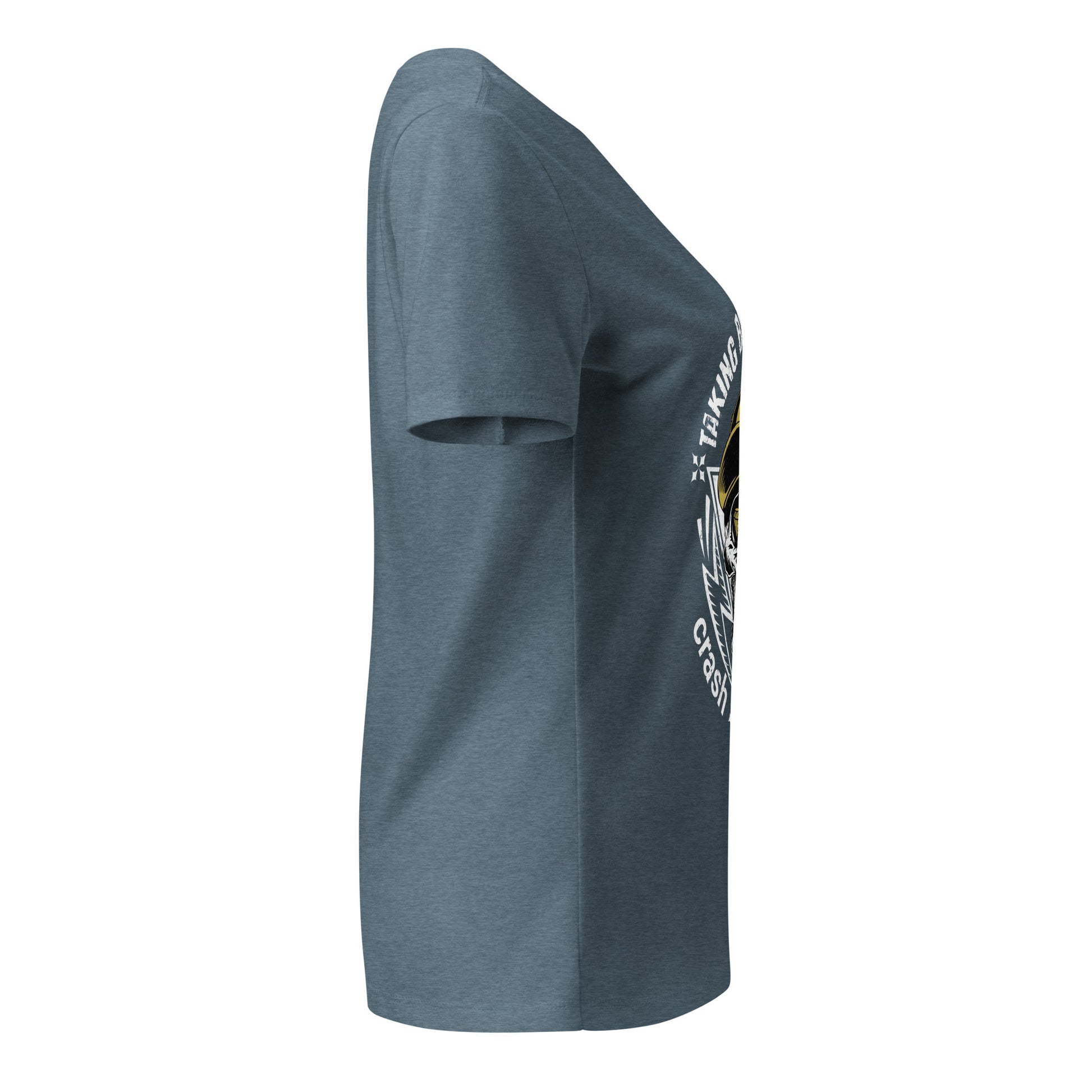 Gray t-shirt with a logo on the sleeve against a white background
