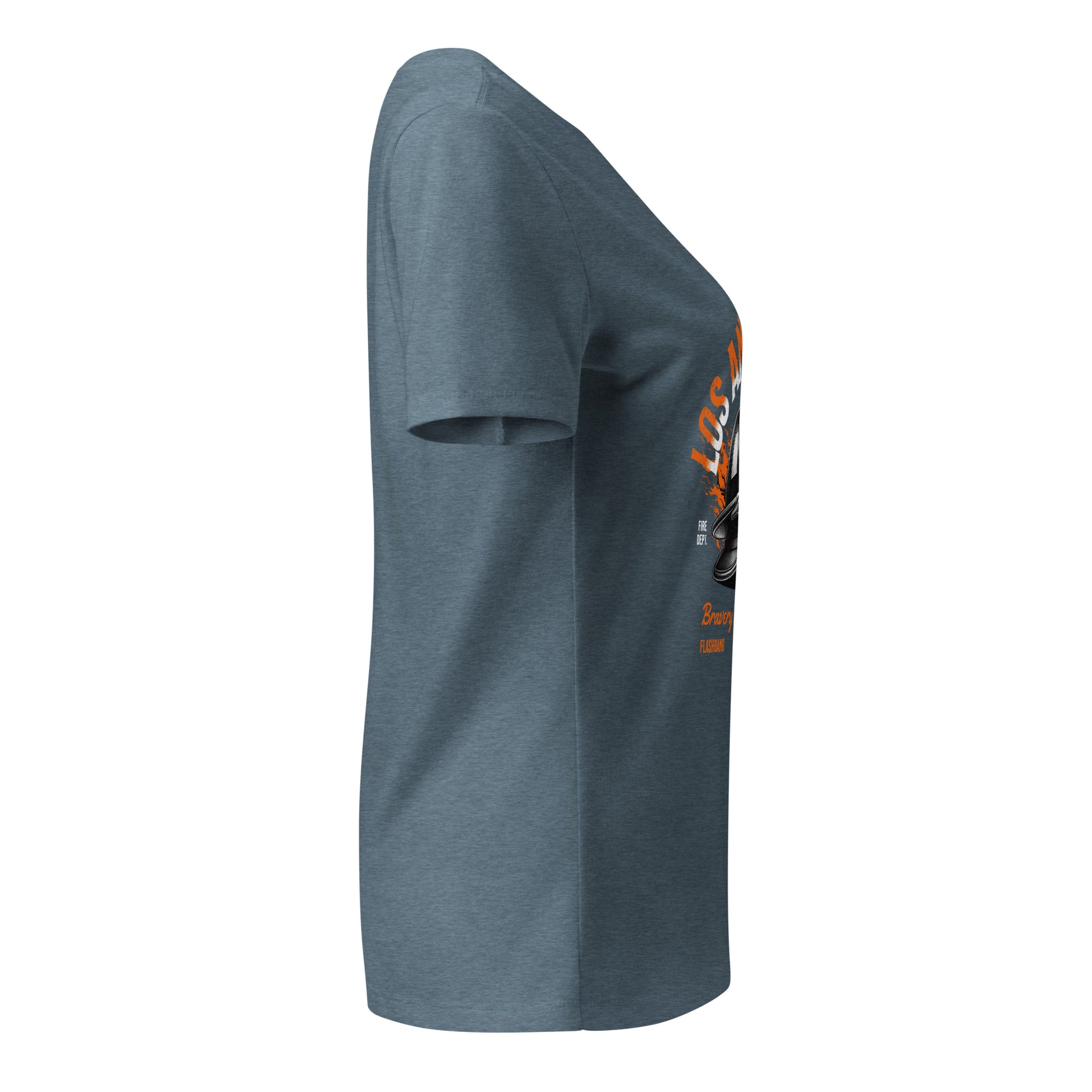 Gray t-shirt with a graphic design on the sleeve against a white background