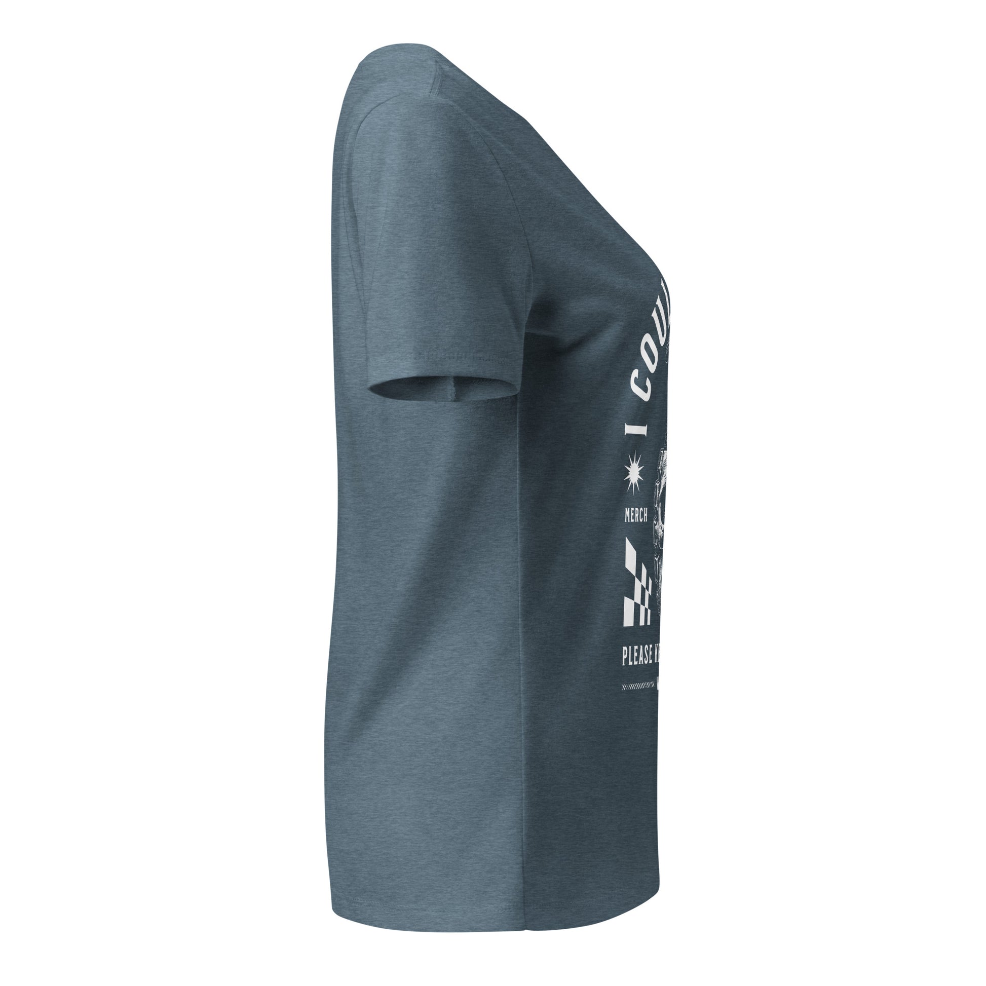 Gray t-shirt with white text and graphics on a white background