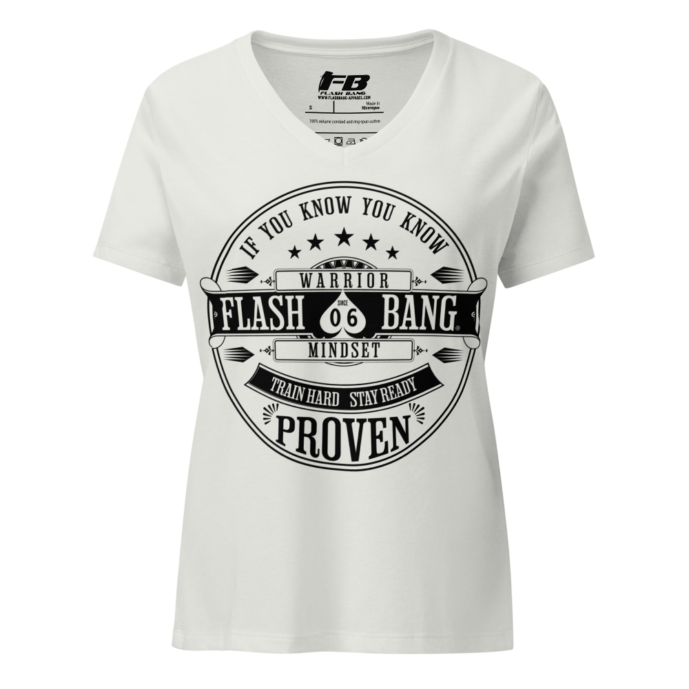 White t-shirt with black graphic design on a white background