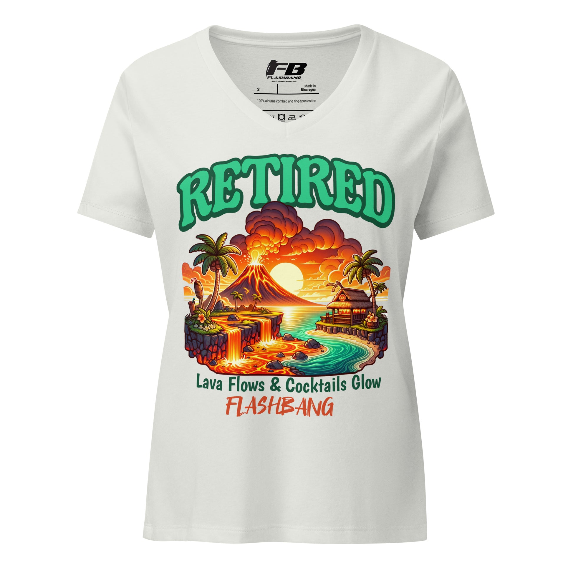 White t-shirt with a colorful graphic design and text on a white background