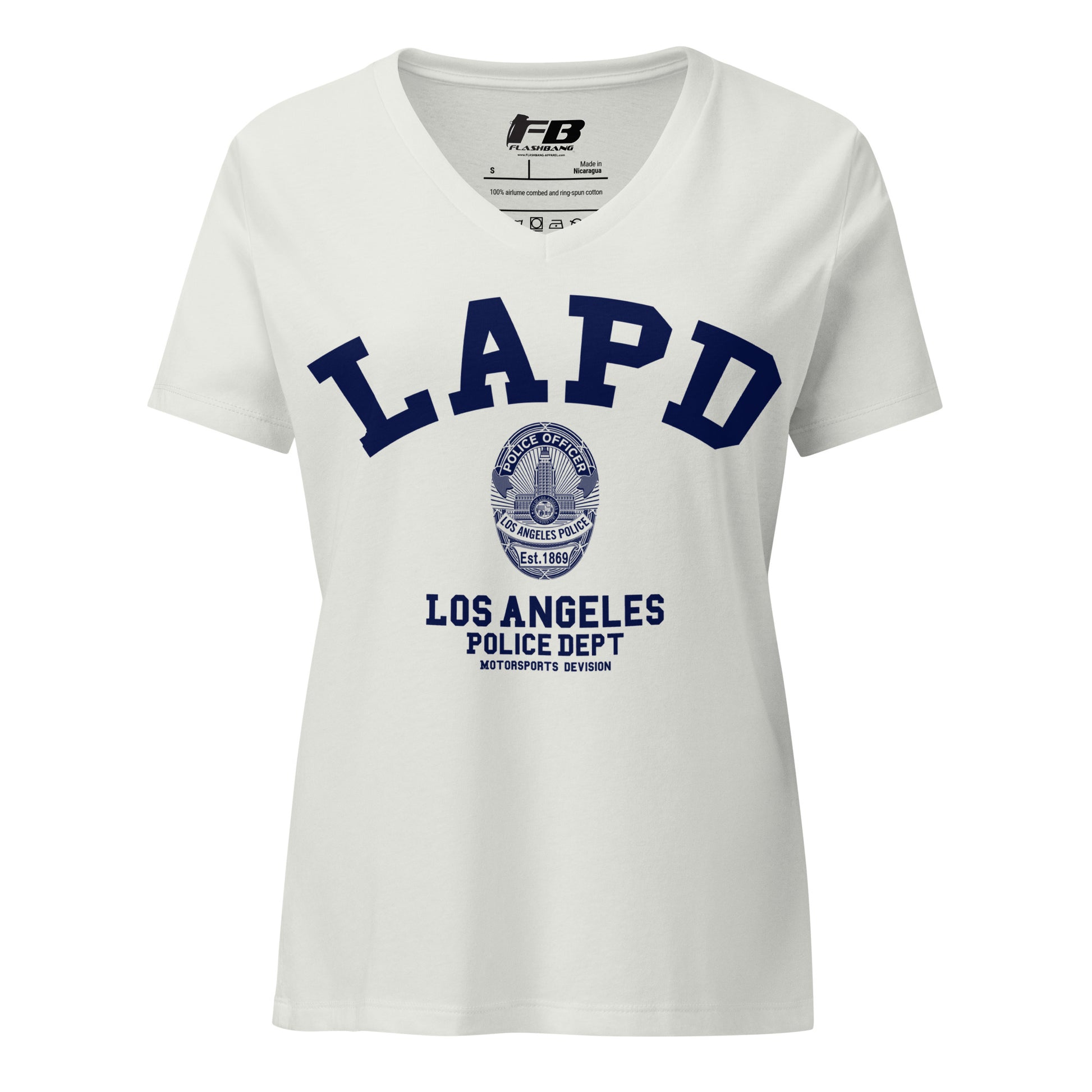 White t-shirt with LAPD Los Angeles Police Dept logo on a white background