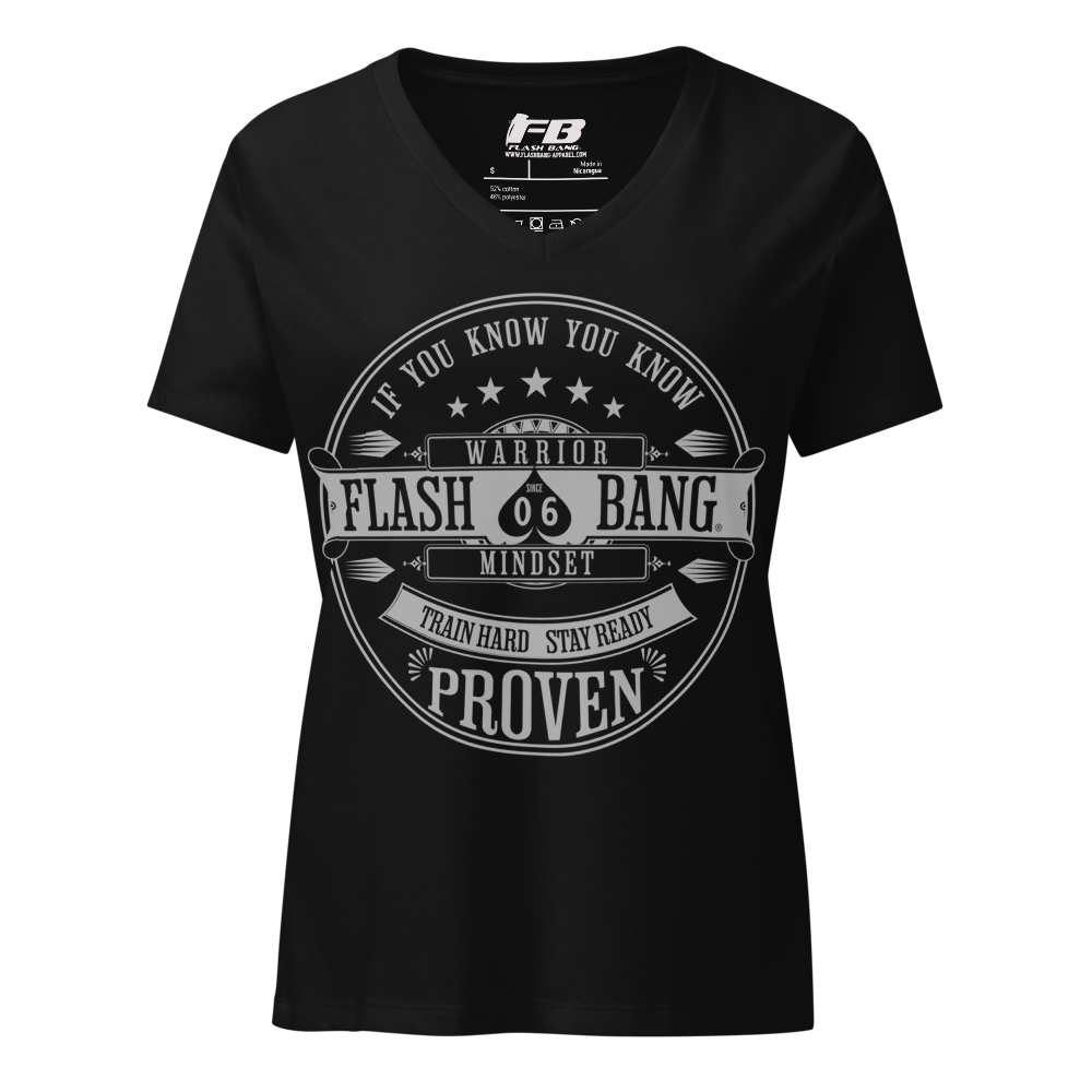 Black t-shirt with white graphic design and text on a white background