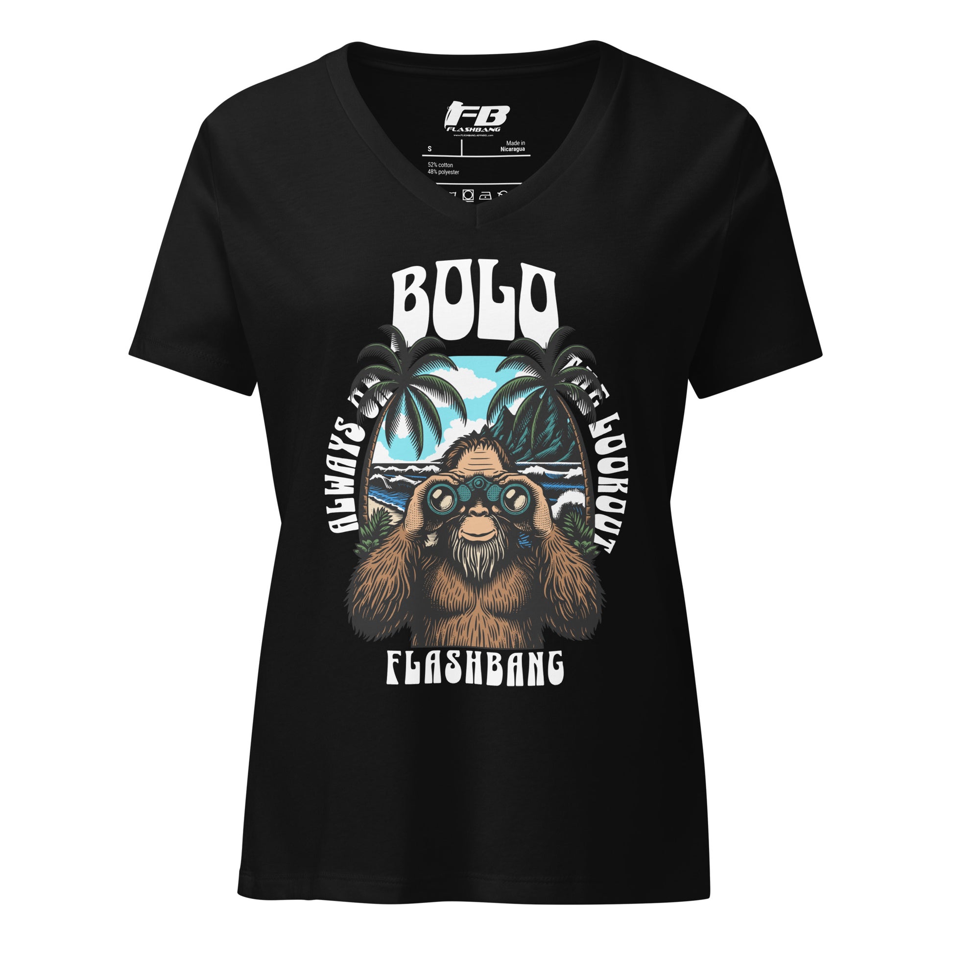 Black t-shirt with a graphic design of a monkey and text on a white background