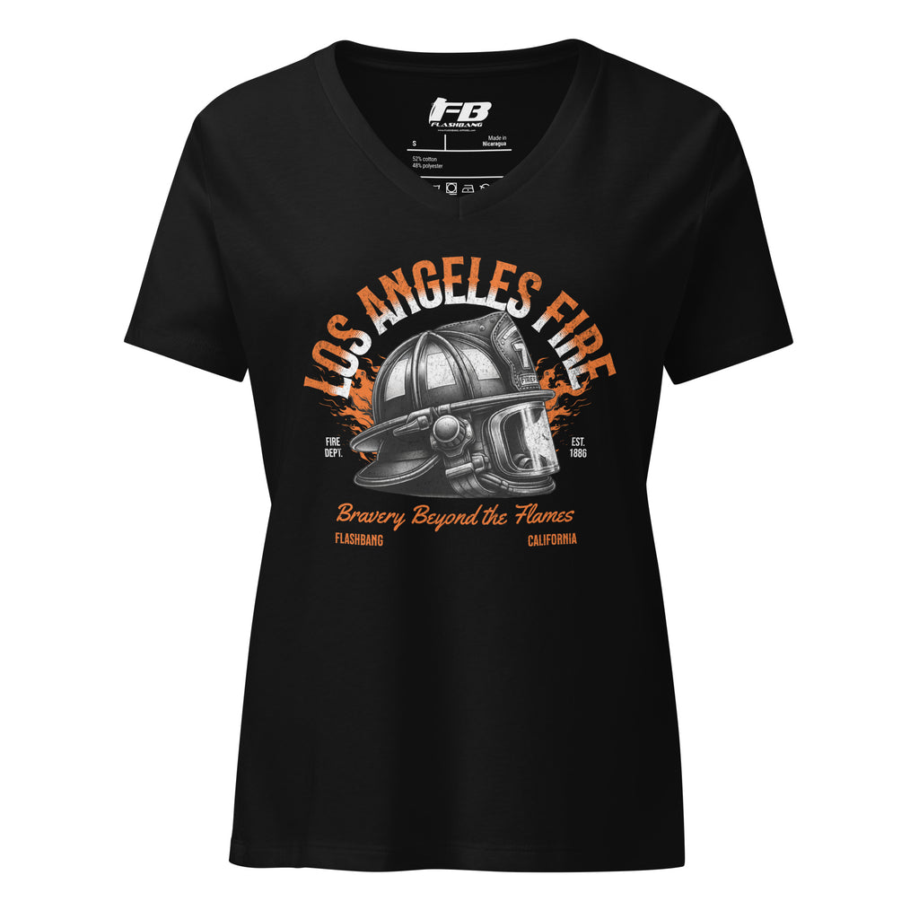 Black t-shirt with 'Los Angeles Fire' graphic design on a white background