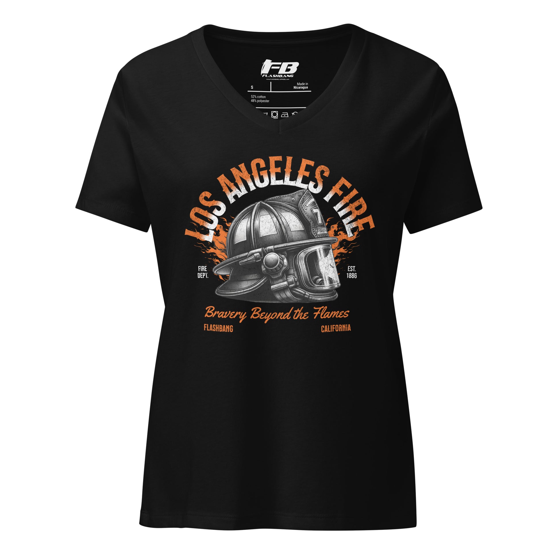 Black t-shirt with 'Los Angeles Fire' graphic design on a white background
