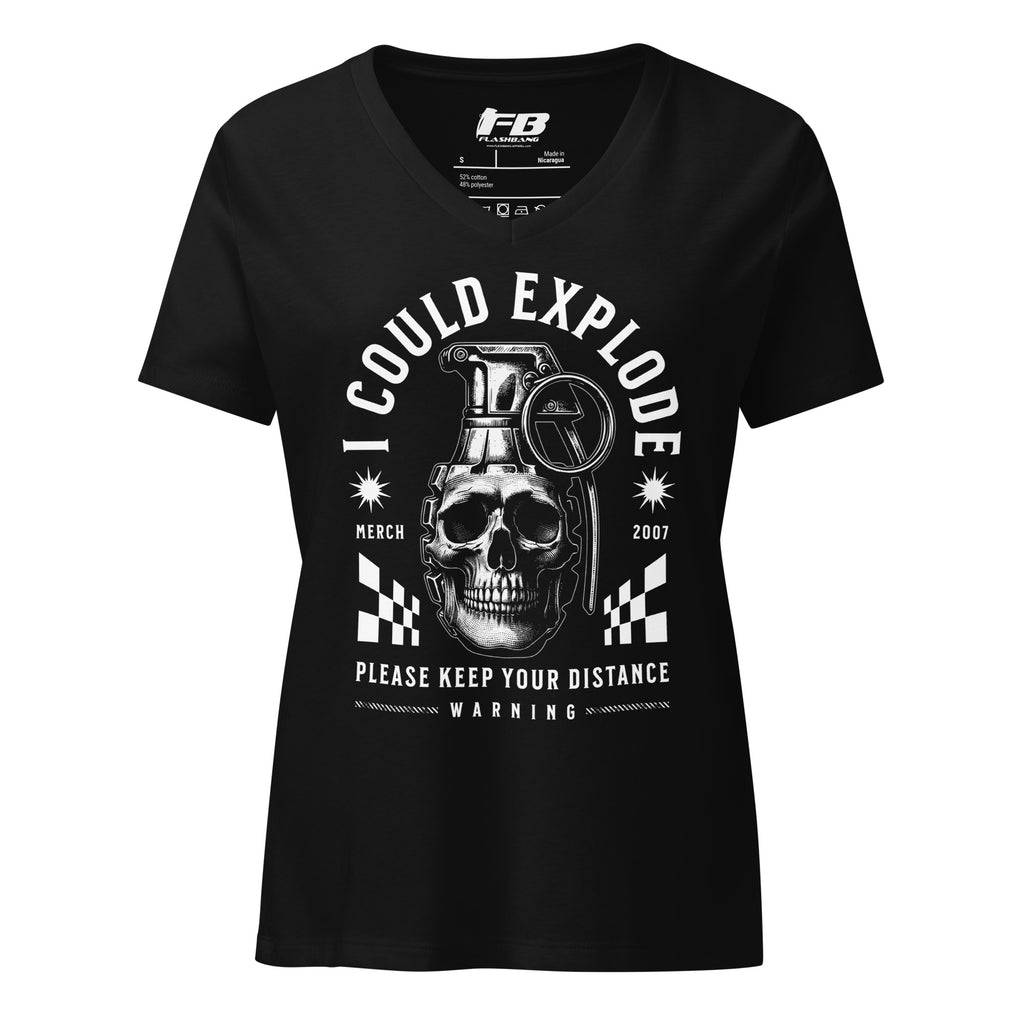 Black t-shirt with graphic design featuring a skull and grenade, brand 'FB' visible.