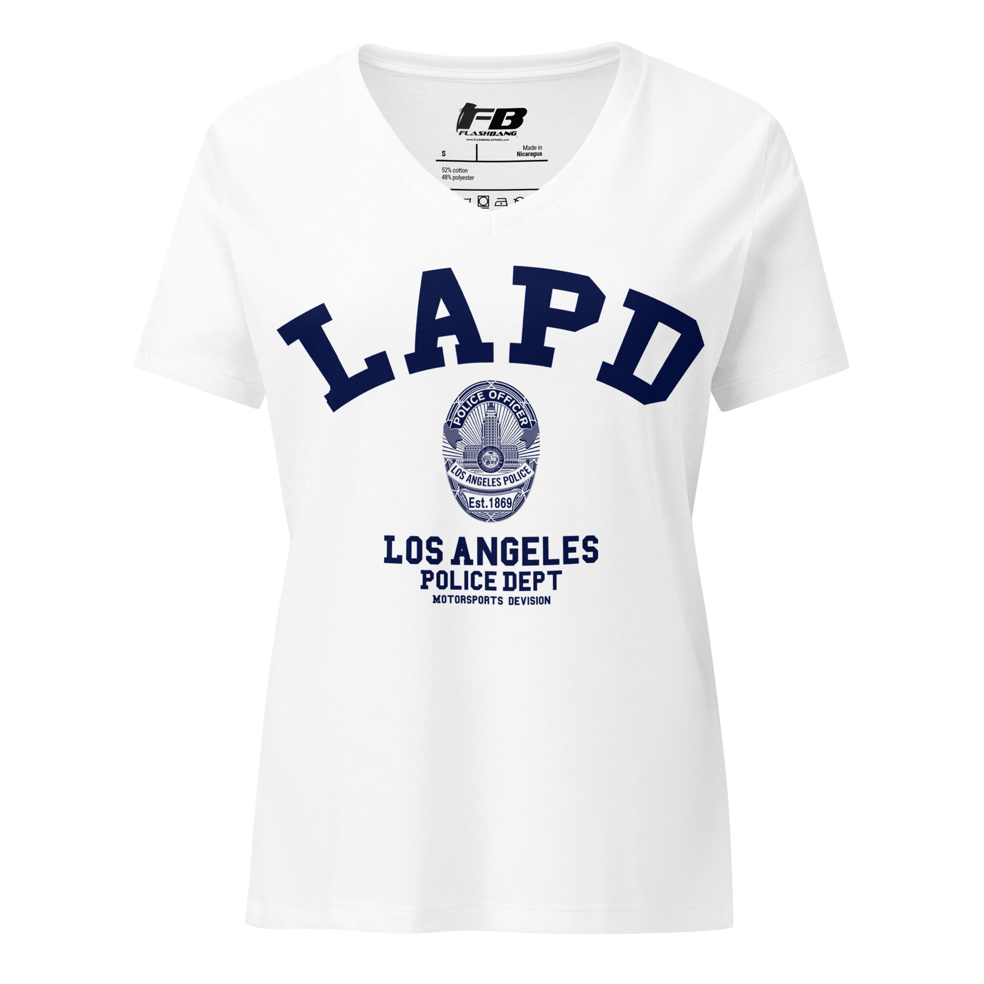 White t-shirt with LAPD Los Angeles Police Dept logo on a white background
