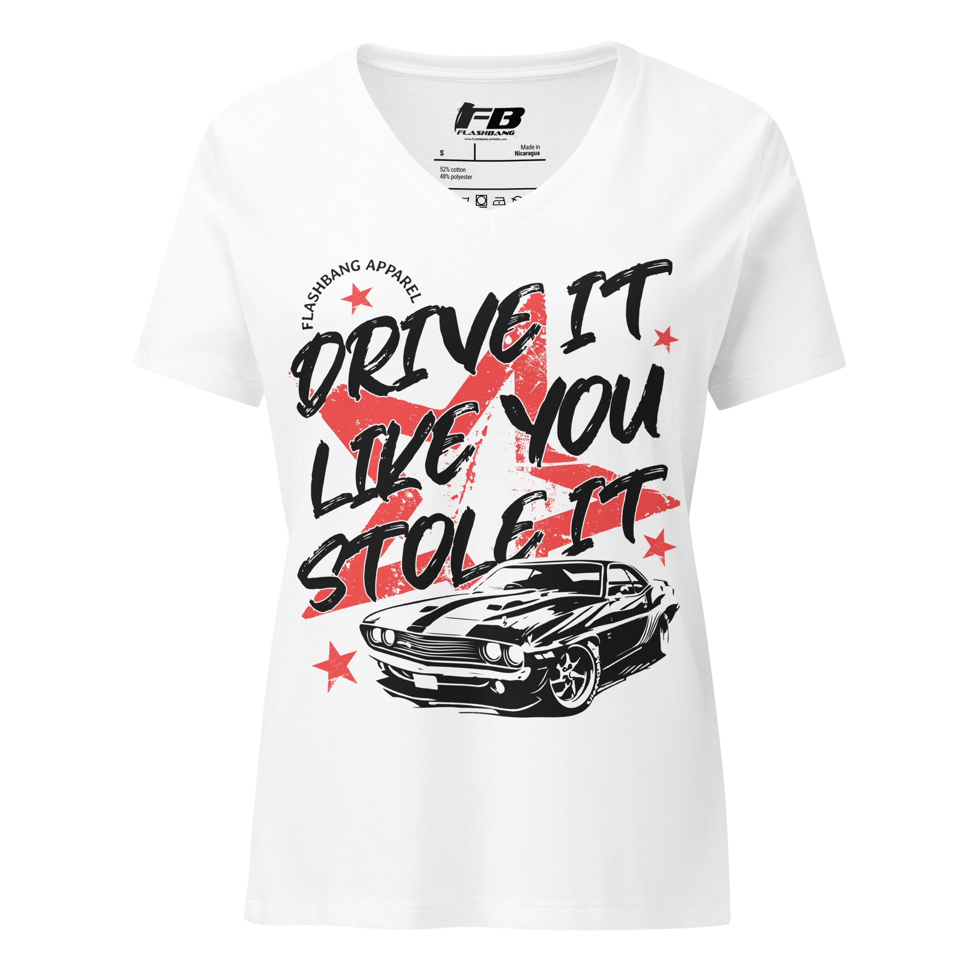 White t-shirt with graphic design and text on a white background