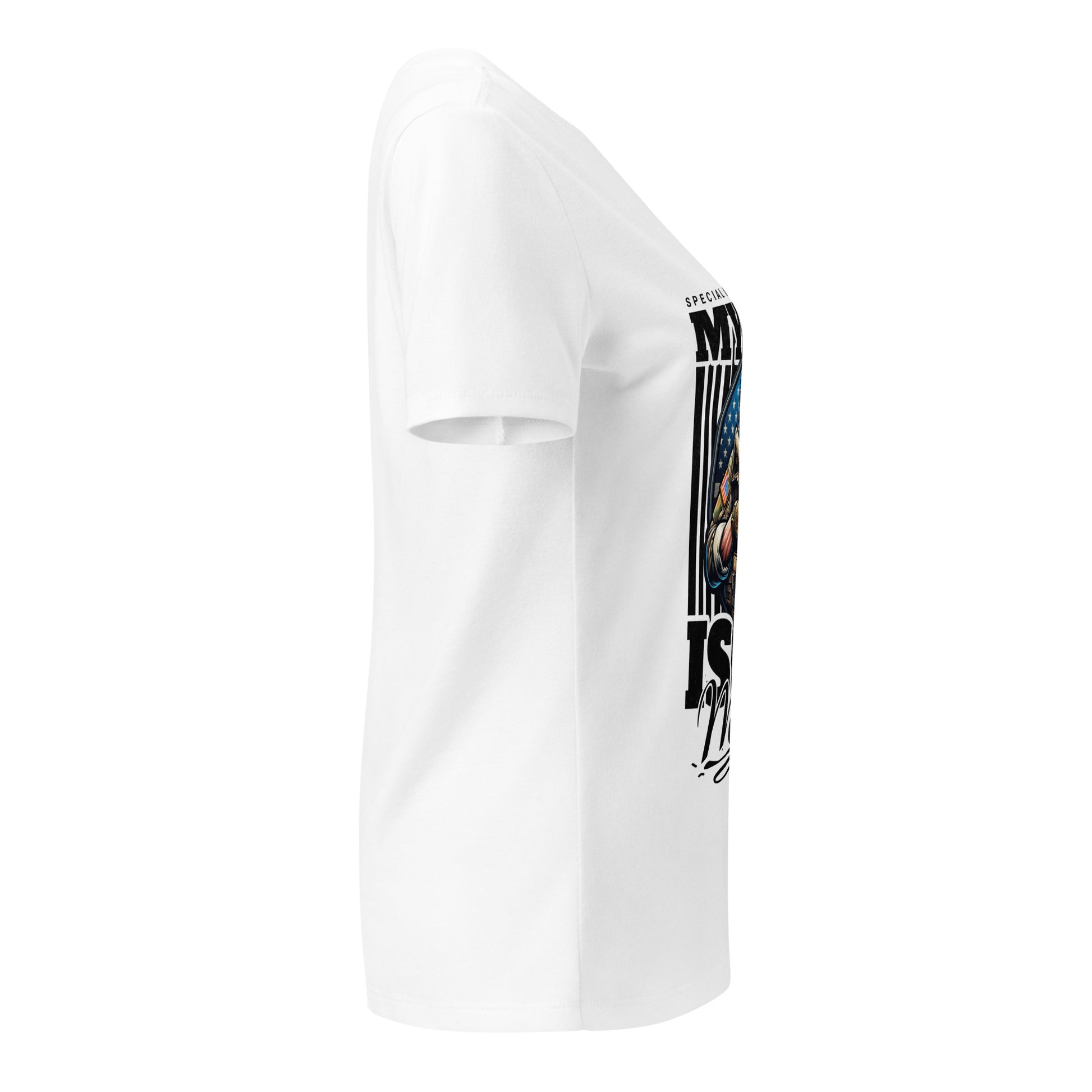 White t-shirt with graphic design on a white background