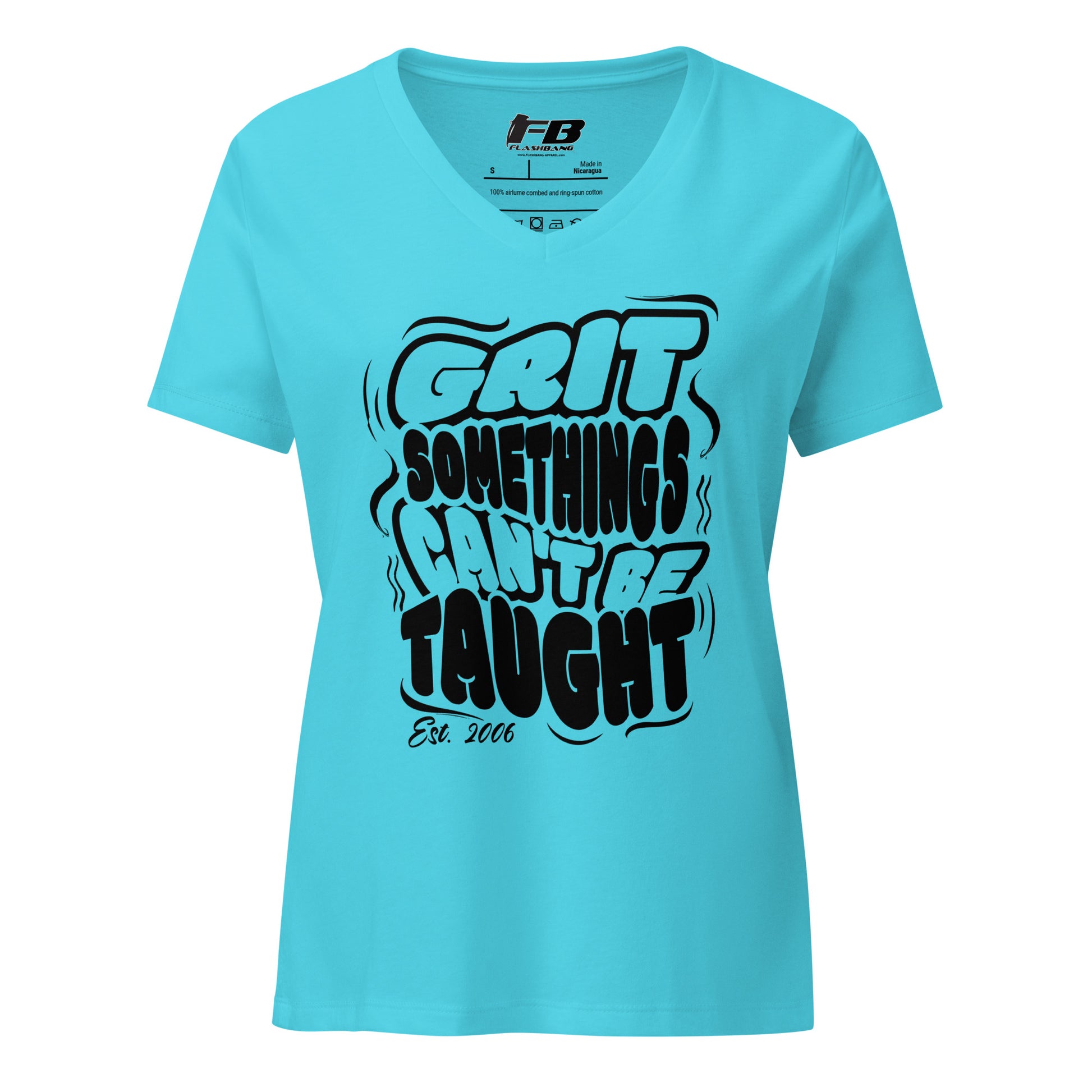 Light blue t-shirt with black text on a white background