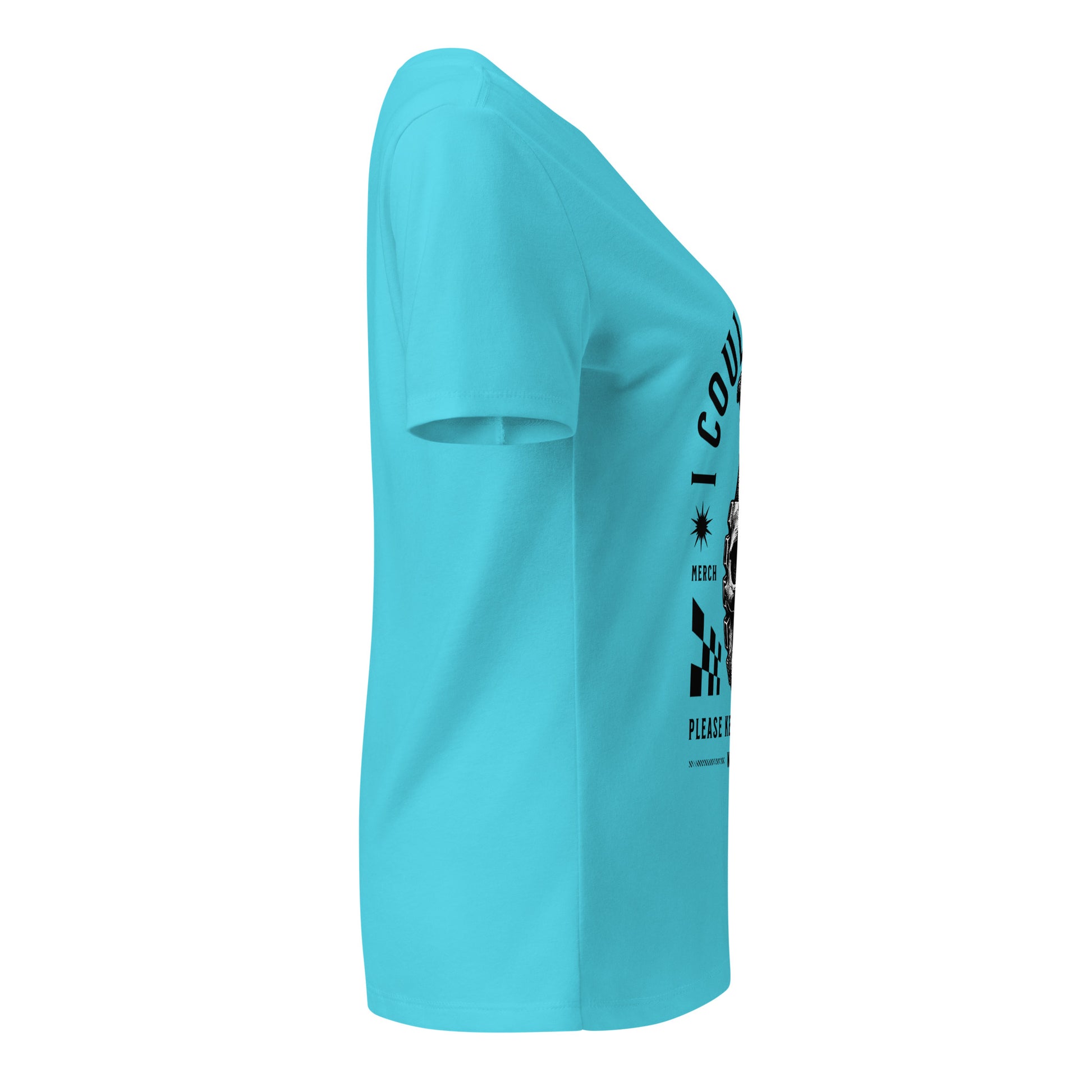 Light blue t-shirt with black graphic design on a white background