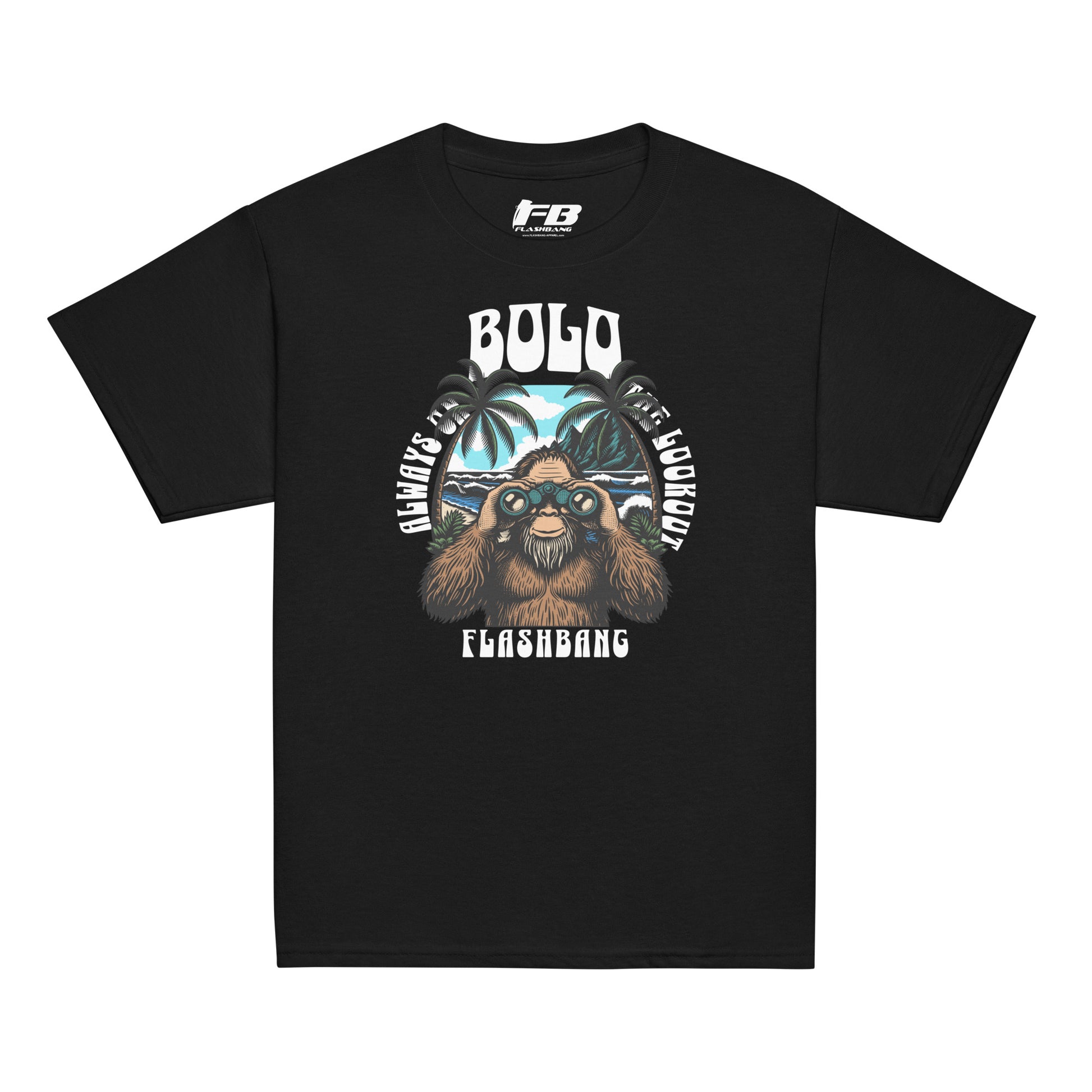 Black t-shirt with a graphic design featuring a sloth and text on a white background