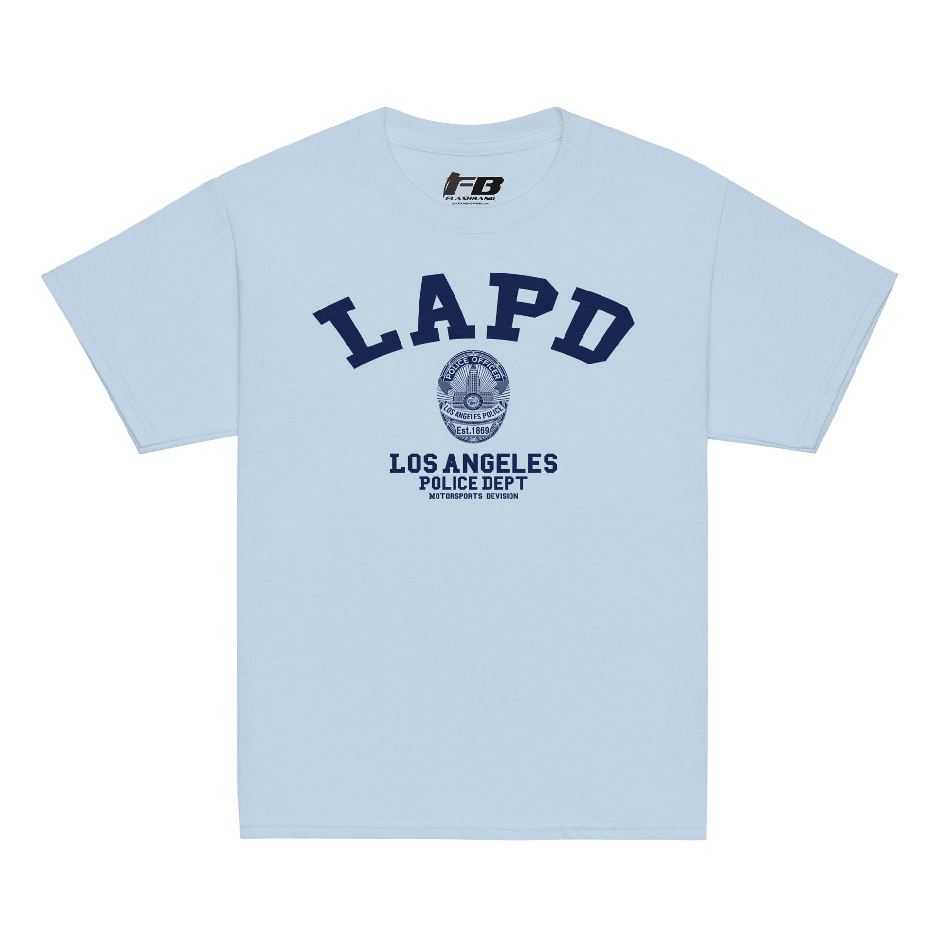 Light blue t-shirt with LAPD Los Angeles Police Dept logo on a white background
