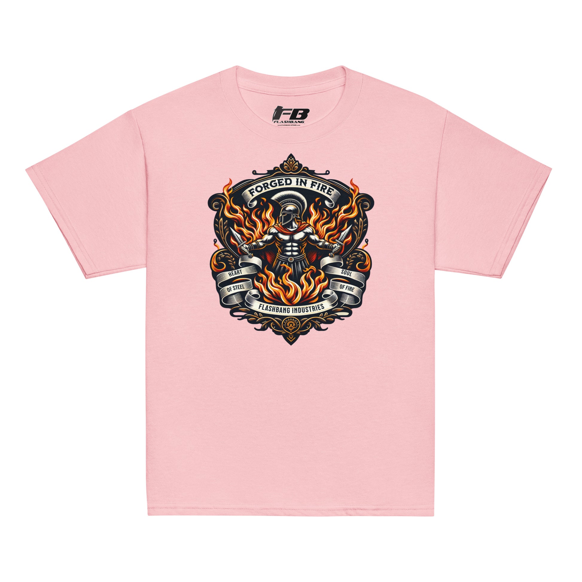 Pink t-shirt with a graphic design on a white background