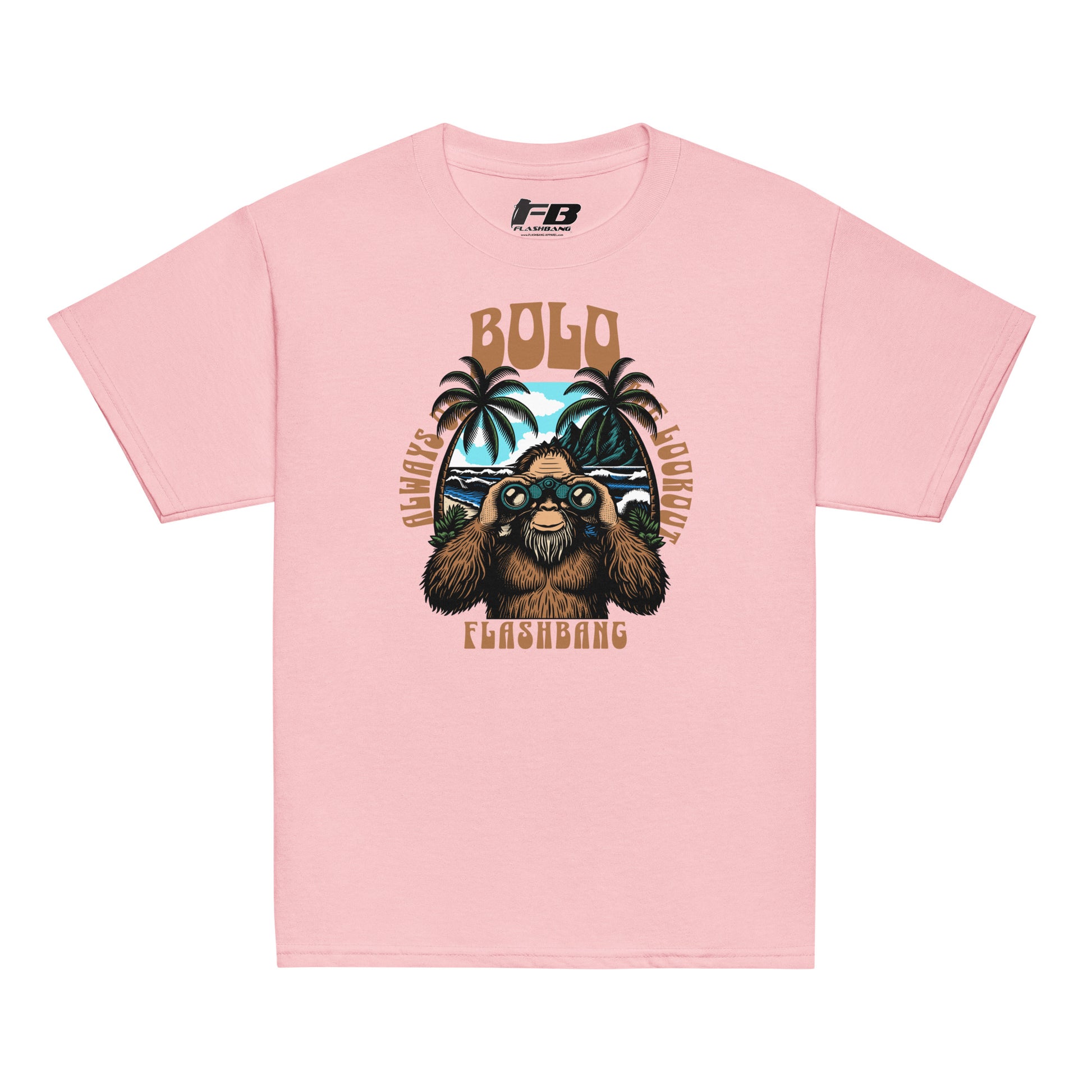 Pink t-shirt with a sloth graphic and text on a white background