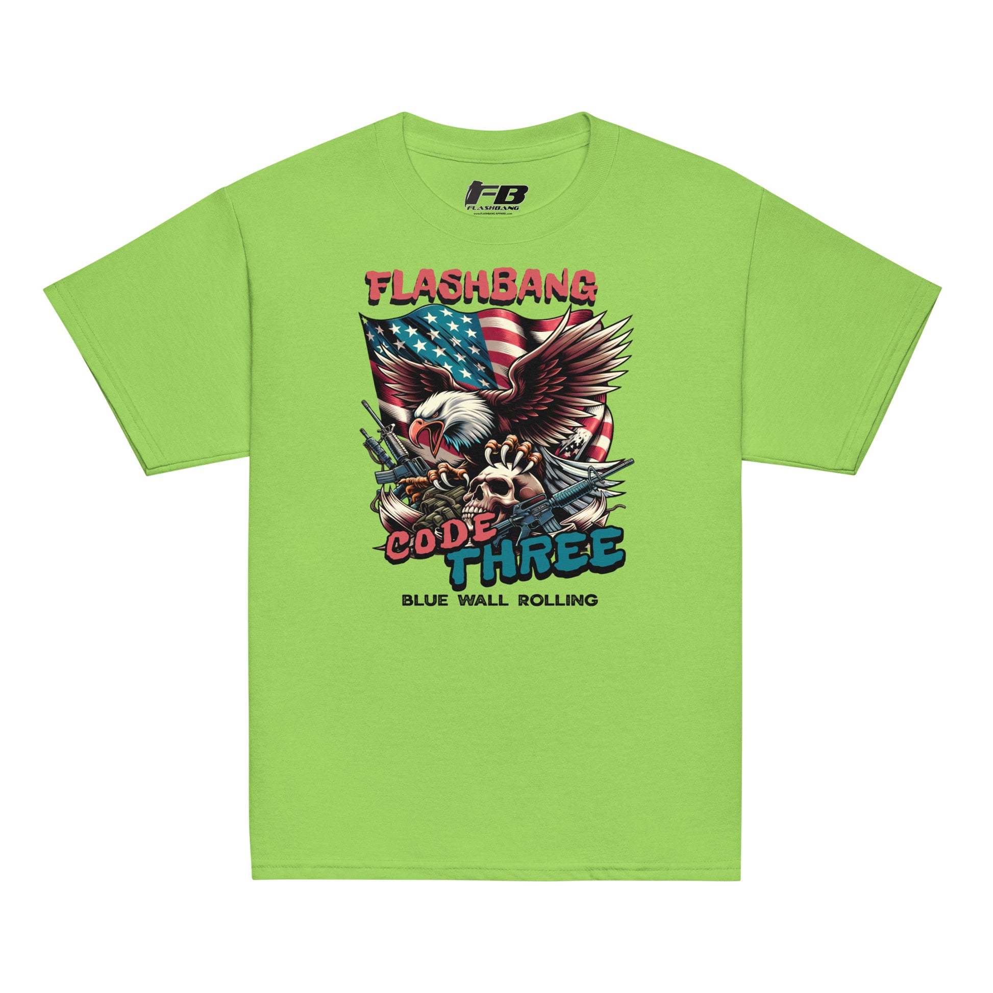 Green t-shirt with graphic design featuring an eagle and American flag on a white background