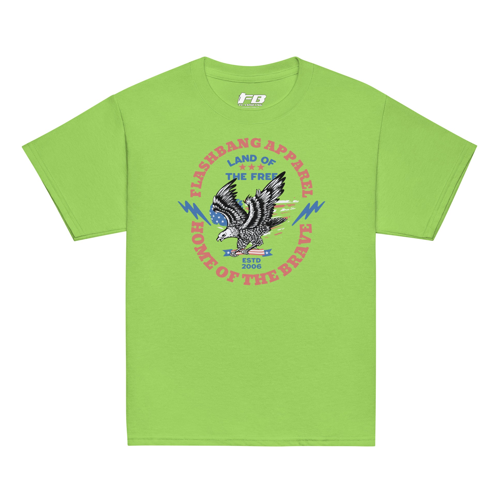 Green t-shirt with an eagle graphic and text on a white background