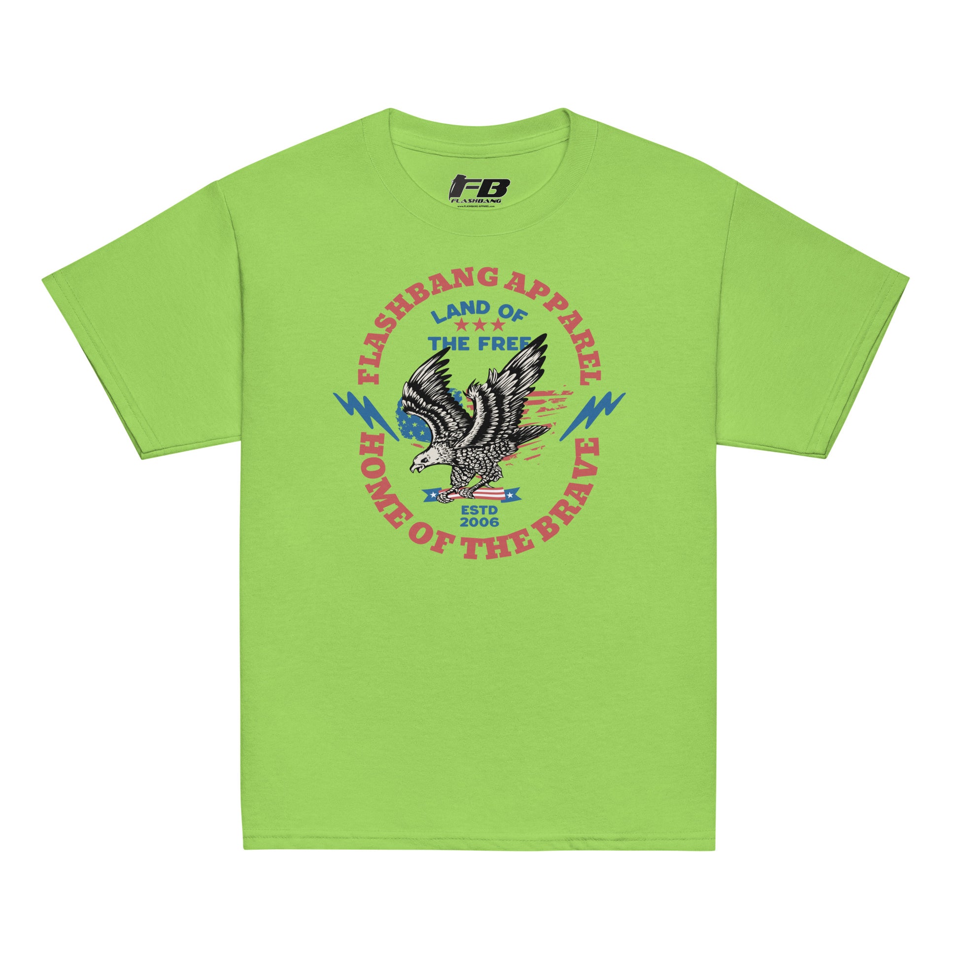 Green t-shirt with eagle graphic and text on a white background